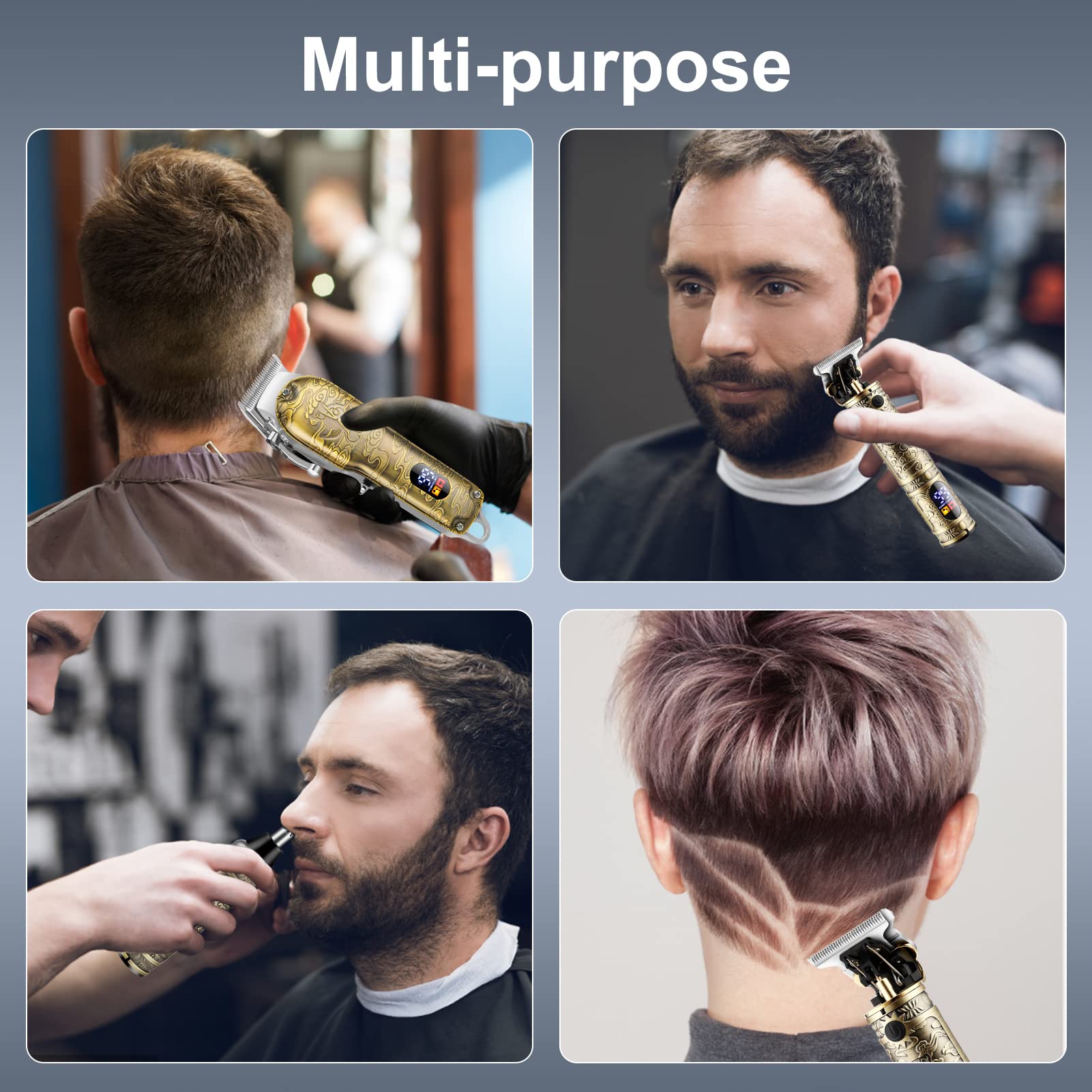 Set di tagliacapelli da uomo senza fili, professionale, con lama a T ricaricabile tramite USB, per barba/naso, kit per tagliare i capelli, regalo per uomini