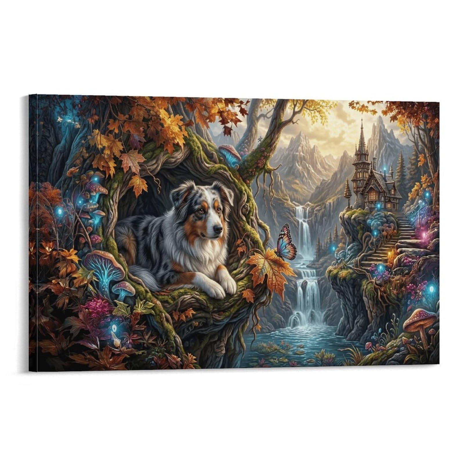 XPASHIQWC Australian Shepherd Poster Artwork Forest Hollow Tree Canvas Prints Picture Modern Wall Art Picture Wall Hanging for Dining Room Kitchen Home Office Decor 24x36inch(60x90cm)