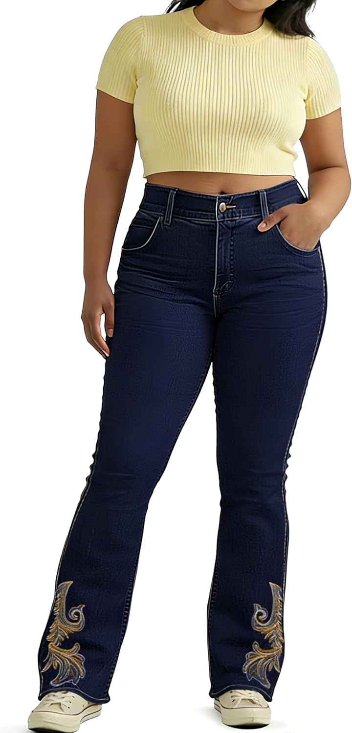 Womens Plus Size Jeans Bootcut High Waisted Jean Stretchy Blue