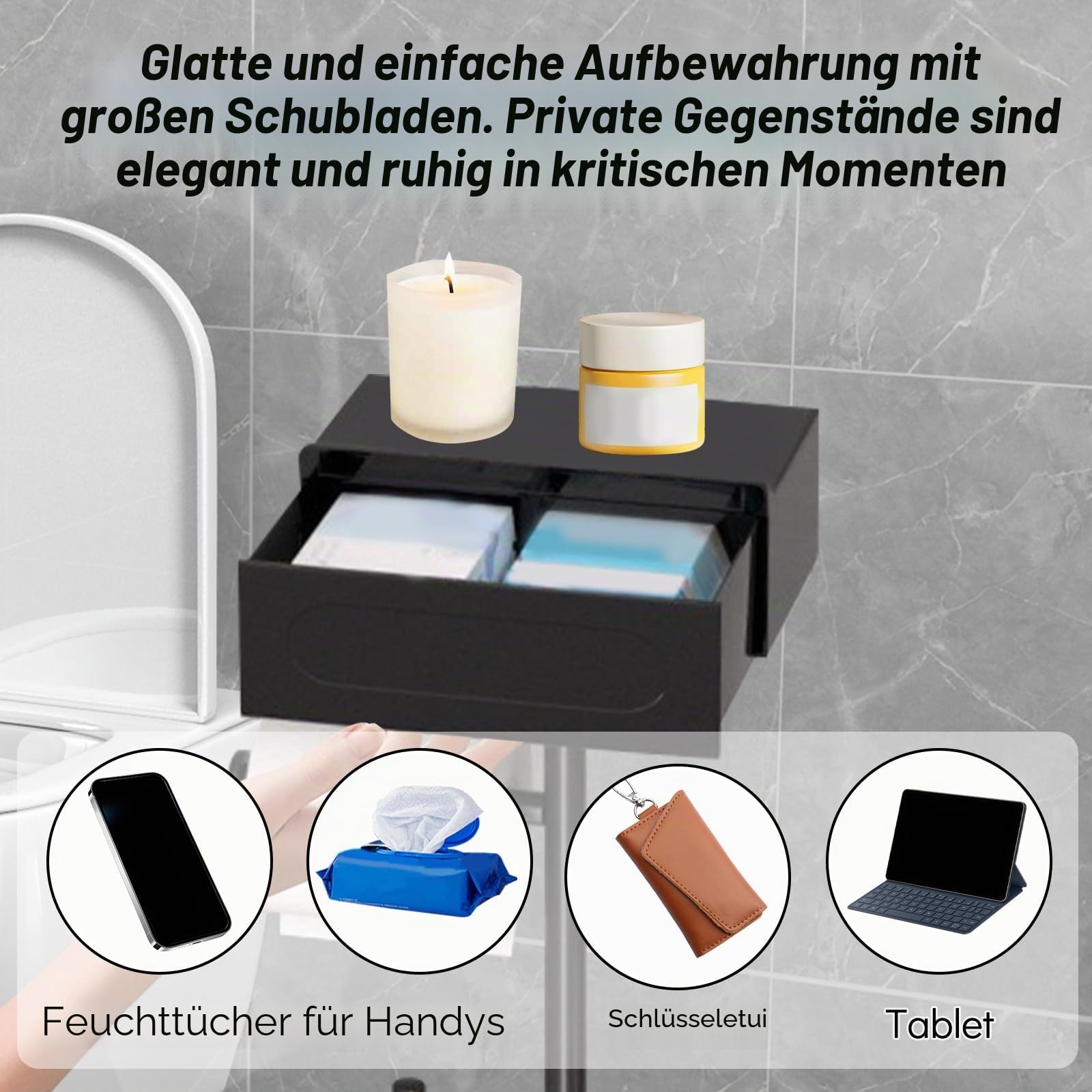 Toilettenpapierhalter Stehend, Klopapierhalter Stehend mit Klobürste, Schublade und Klorollenhalter für 3 Papierrollen, Klopapier Aufbewahrung Toilet Paper Holder Toilettenpapier Aufbewahrung