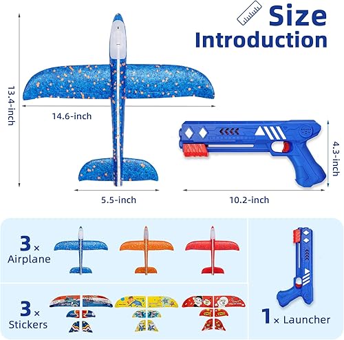 Miniatura 3 de Paquete de 3 juguetes de lanzamiento de avión de espuma, avión de catapulta LED con 2 modos de vuelo, juguetes al aire libre para niños, juguetes de