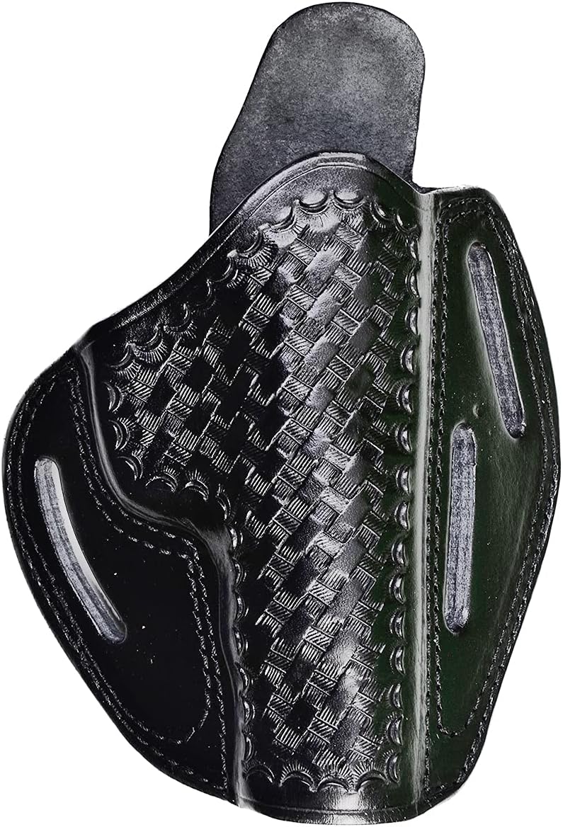 Leather Belt Holster for Ruger Mark IW/4 .22/45 Lite - Basket Weave - Premium Leather - 3 Slot Belt Loops