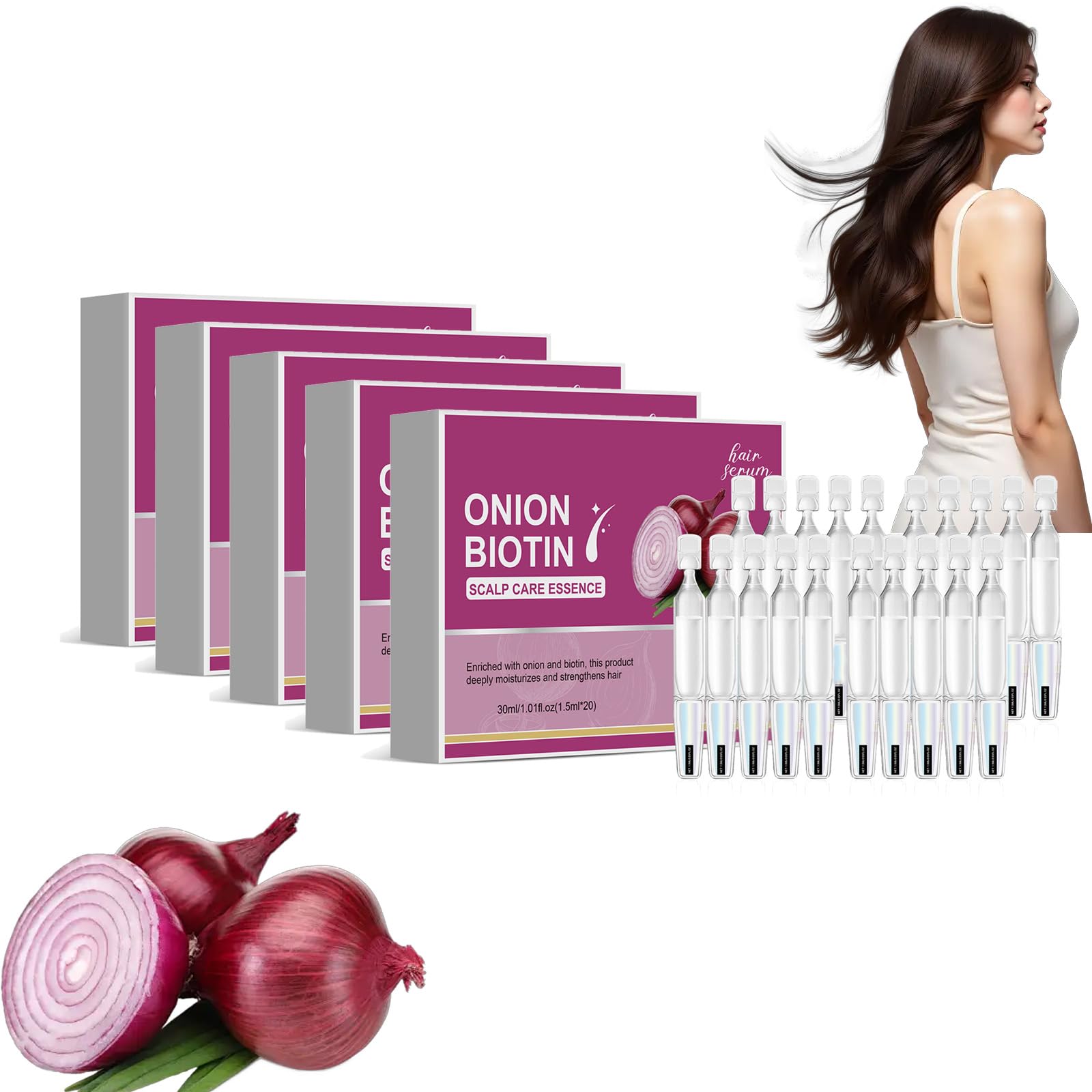 Red Onion Biotin Scalp Serum do wzrostu i grubości włosów, 20 szt., jednorazowe sterylne ampułki, cebula, biotyna, esencja do wzmocnienia, odżywcza, do codziennej pielęgnacji włosów (5B)