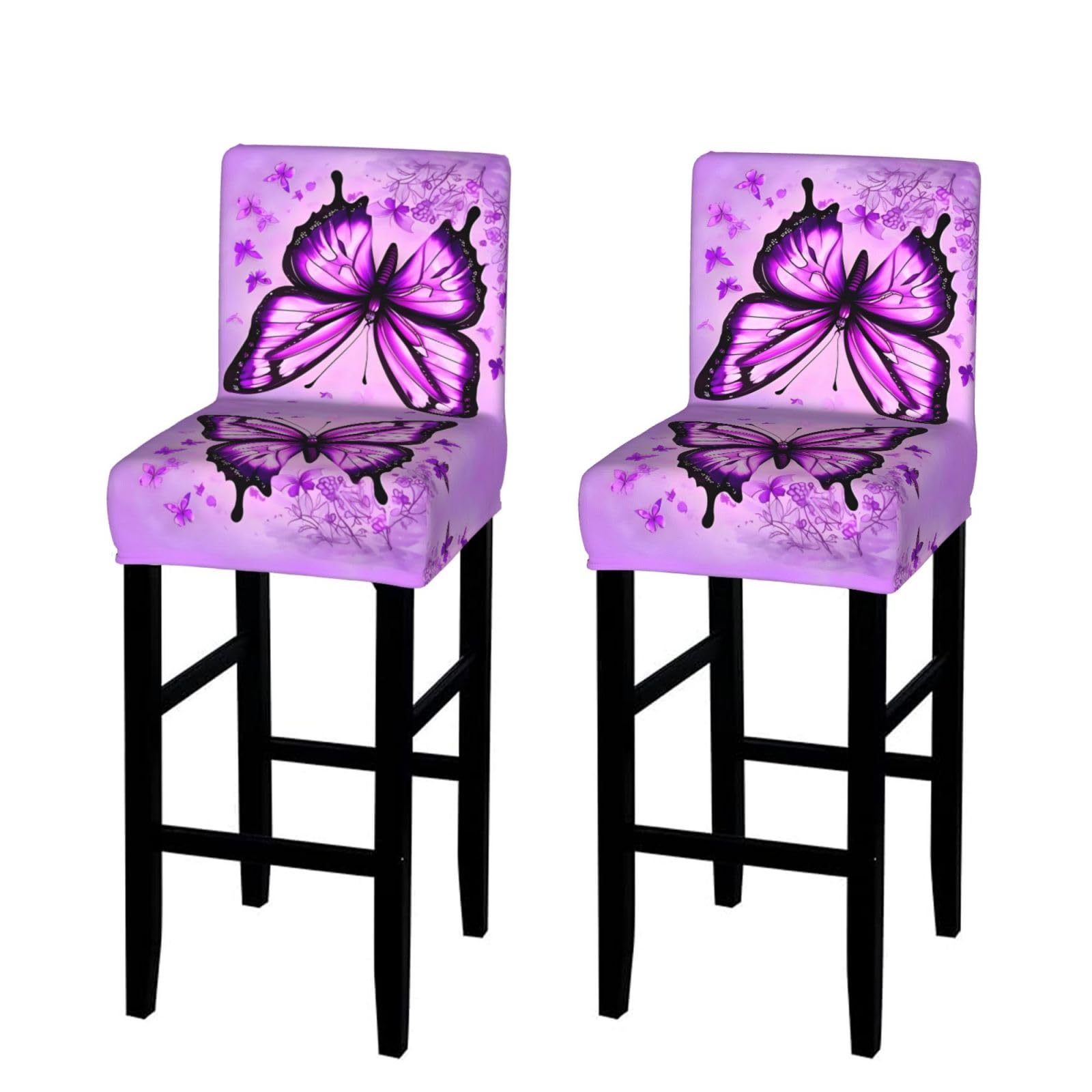 SXZVVBN Purple Butterfly Stretch Bar Stool Covers Dining Seat