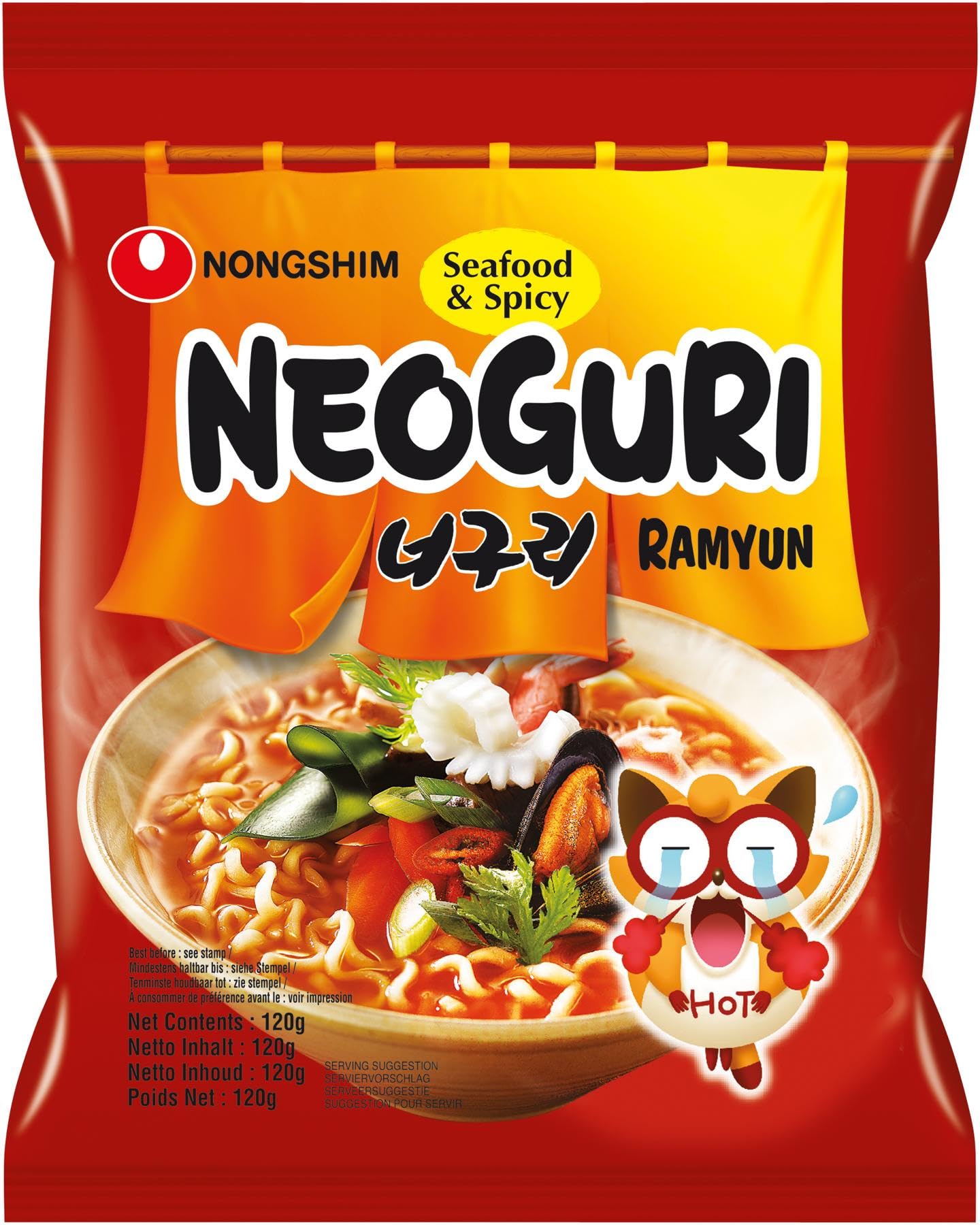Nong Shim Neoguri Instantnudeln Seafood & Spicy Ramyun – Koreanische Seafood Ramen Suppe scharf würzig– 20er Vorteilspack à 120g