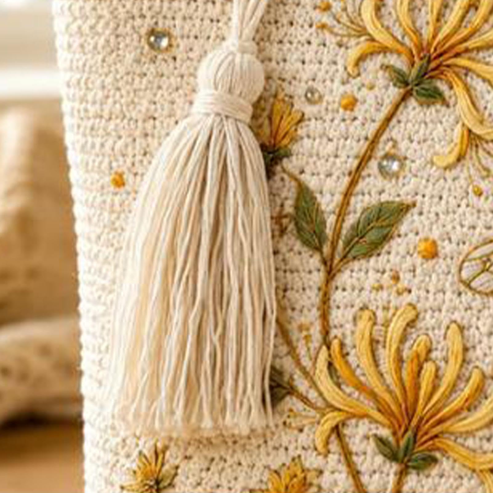 Bolso Tote Crochet Para Mujer Estuche Crochet Con Bordado Floral De