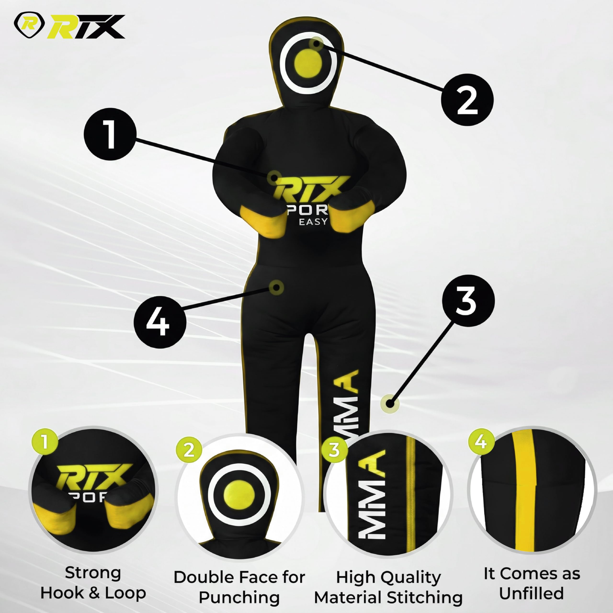 RTX MMA Dummy Judo Grappling Dummy Punch Bag Brazilian BJJ JIU Jitsu Standing Posición de Lucha Libre de Artes Marciales Boxing Karate Entrenamiento Dummy - Lona - UNFILLED