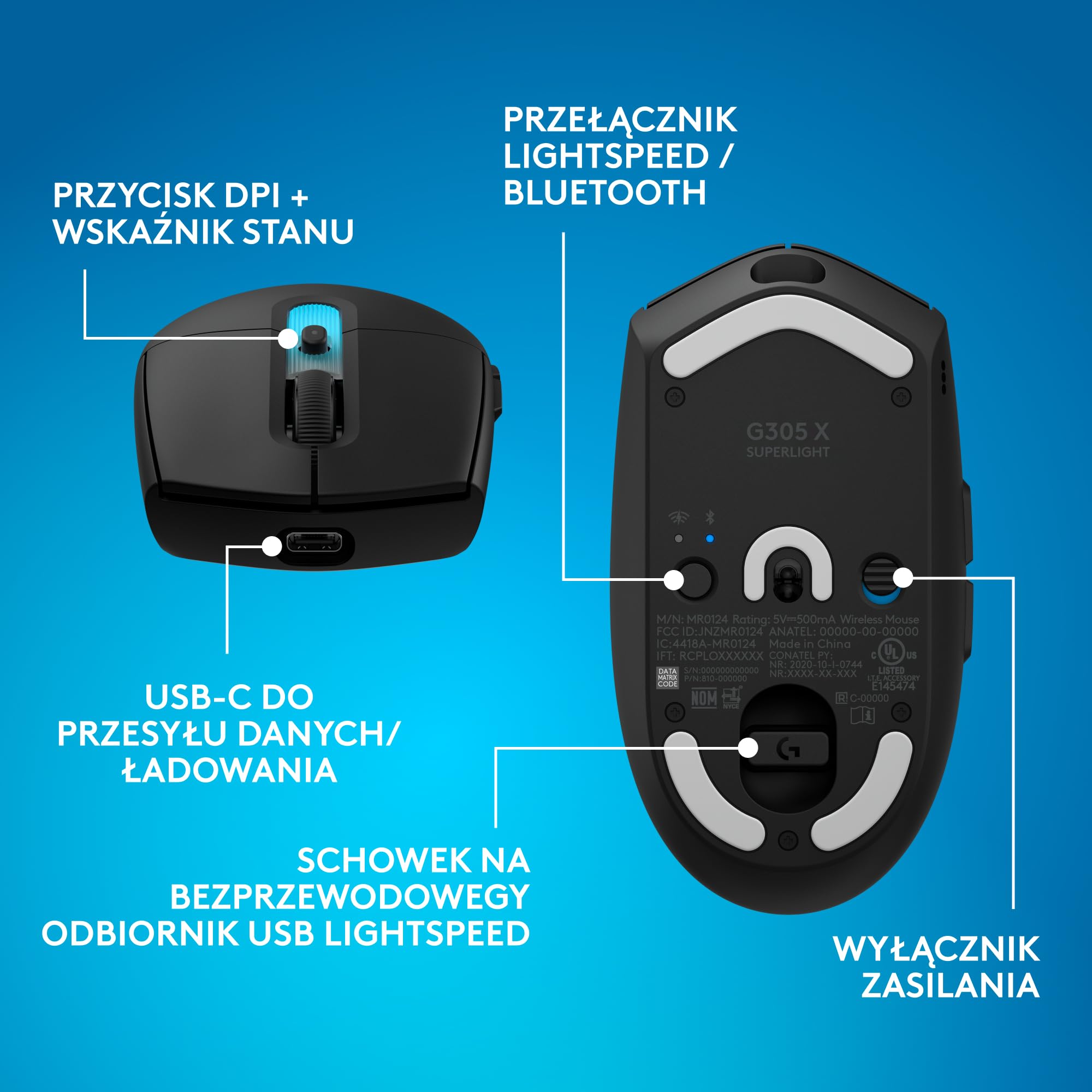 Logitech G G316 X 98, klawiatura do gier,8 kHz,wymienne sprężynujące przełączniki,konstrukcja uszczelkowa,US INT'L QWERTY+G305 X SUPERLIGHT bezprzewodowa mysz gamingowa,lekka 61 g ładowalna, PC-Czarny