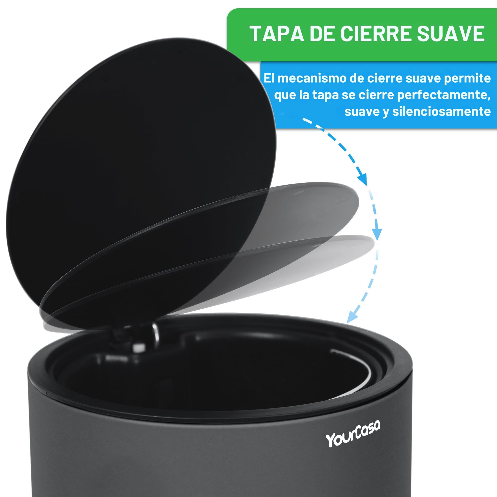YourCasa® Cubo de Basura para Baño [5L] - Diseño Elegante Con Tapa y Cierre Suave - Interior Extraíble (Antracita)