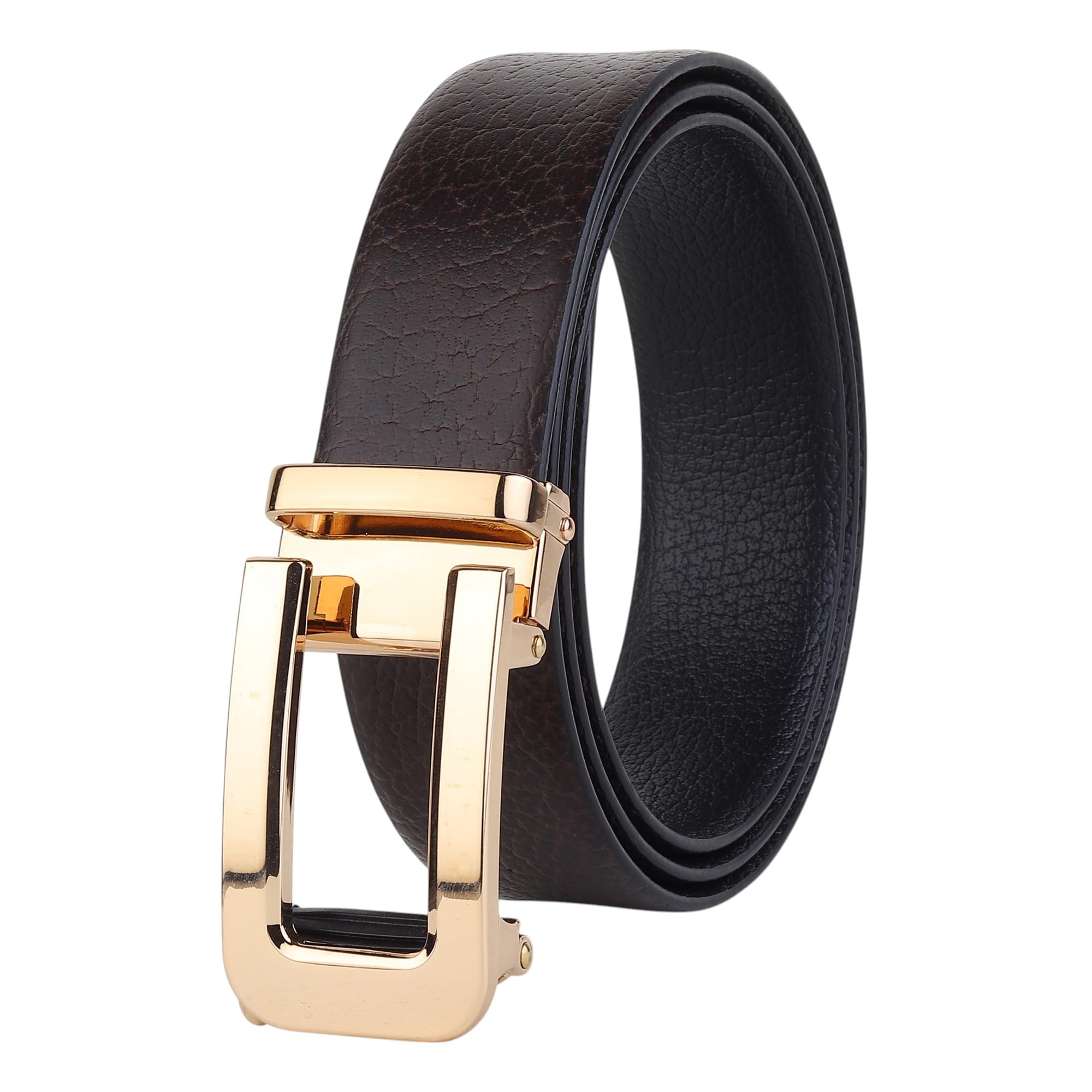 Men's Sleek Auto-Lock Genuine Leather Belt Durable and stylish, formal and casual, brown color reversible belt-picture-10