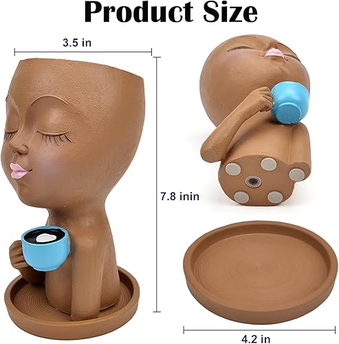 Miniatura 3 de Maceta con base  Maceta de cara para plantas de interior y exterior, maceta de resina para suculentas con agujero de drenaje, bonitas macetas de