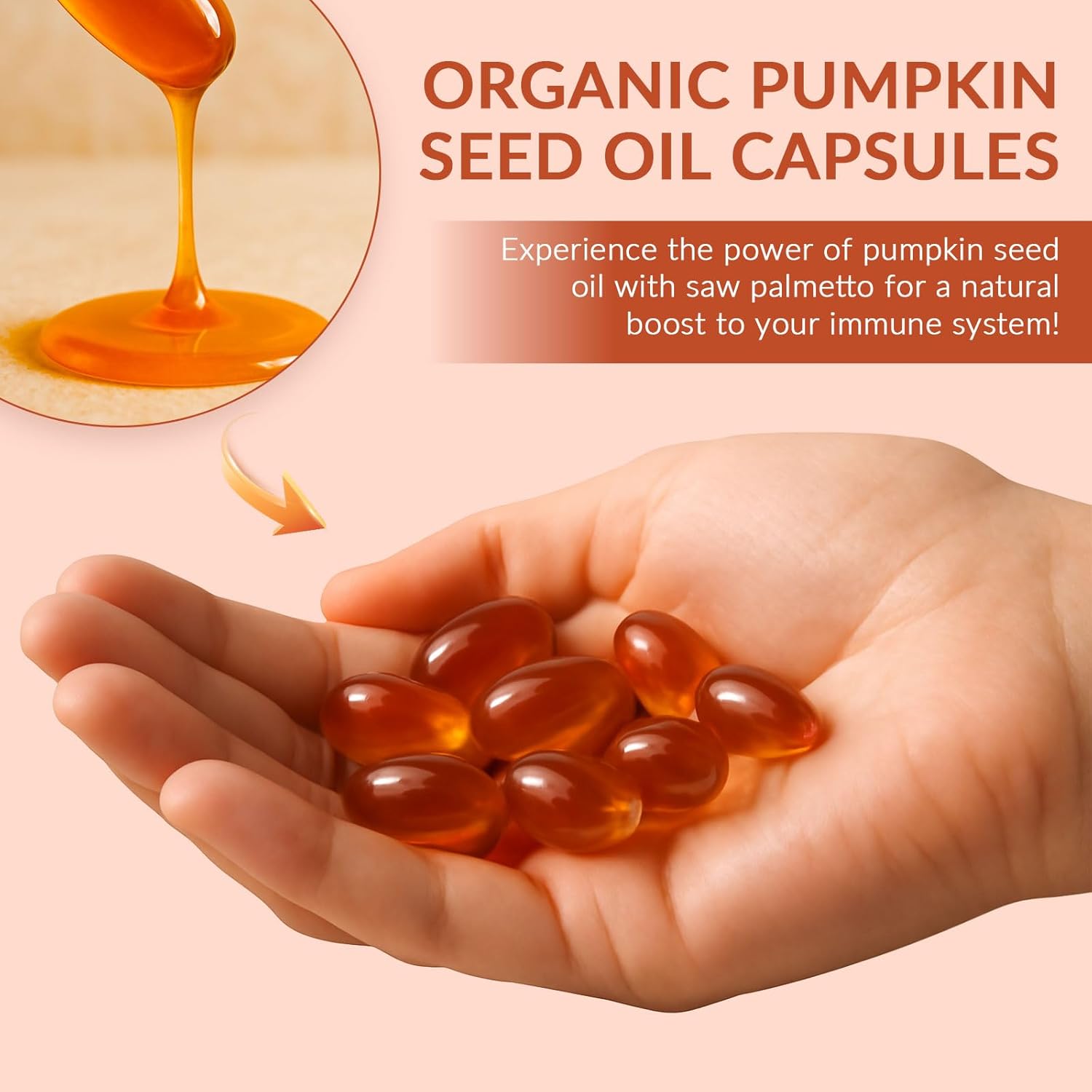 Pumpkin Seed Oil Capsules, 2 in 1 Pumpkin Seed Oil with Saw Palmetto for Hair Growth, 3000mg Per Serving, Cold Pressed, Supports Hair Heart Skin Supplement, Non-GMO, Gluten Free, 300 Softgels