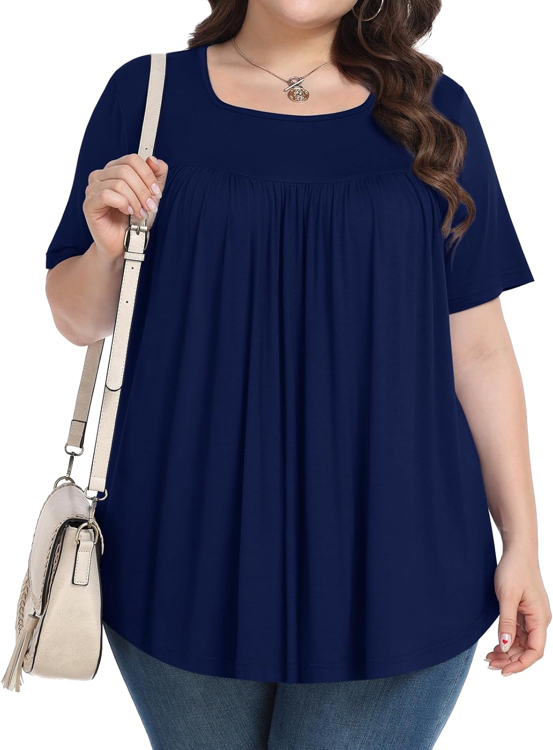 Plus Size Tops for Women Summer 2026 Short Sleeve Shirts Tunics Square Neck Casual Loose Blouses 1X-5X - Image 3