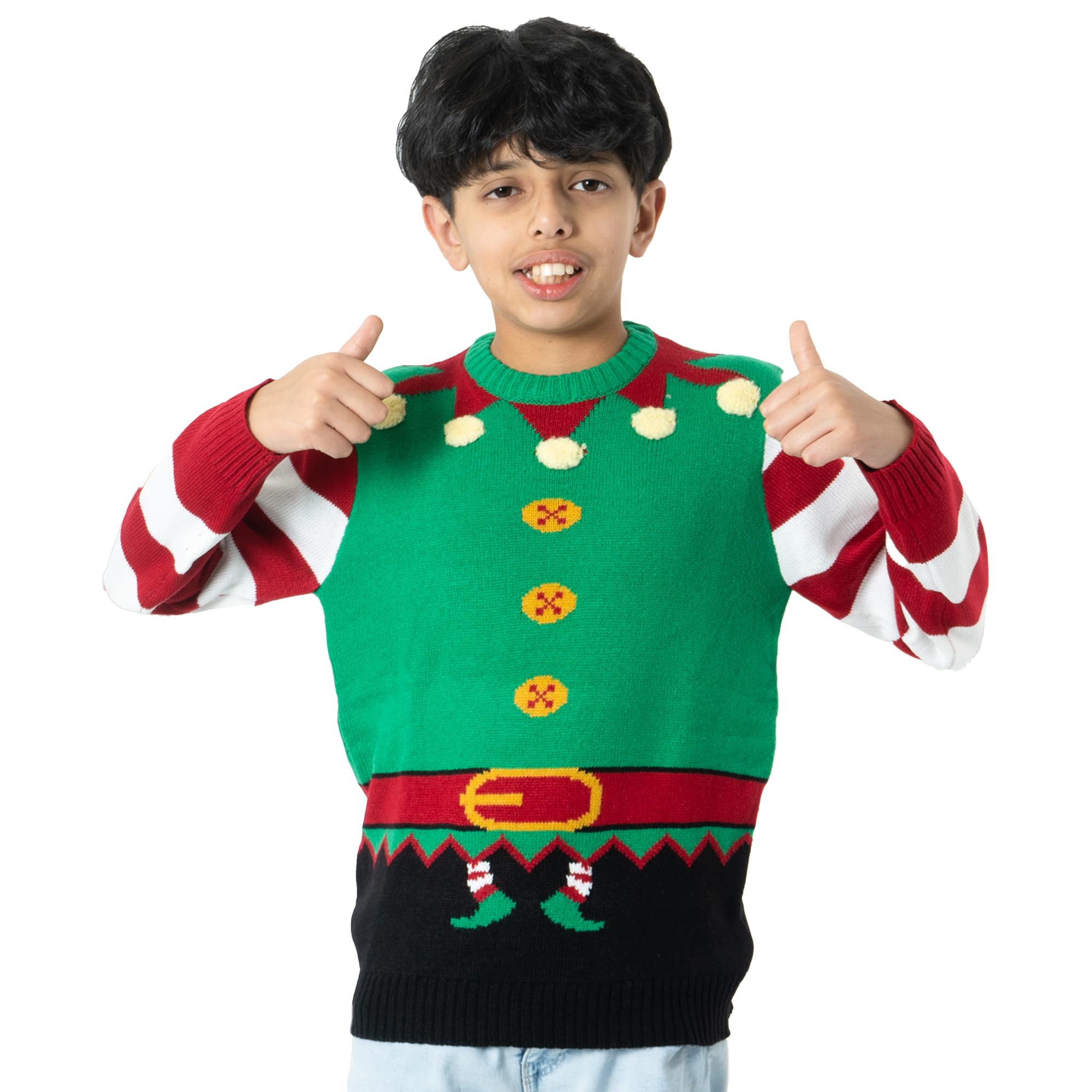 Noroze Boys Elf Green Christmas Jumper 3D Kids Bird Reindeer Retro Unisex Xmas Santa Snowman Penguin Pullover Sweater, Christmas Sweater Girls (13 Years, )