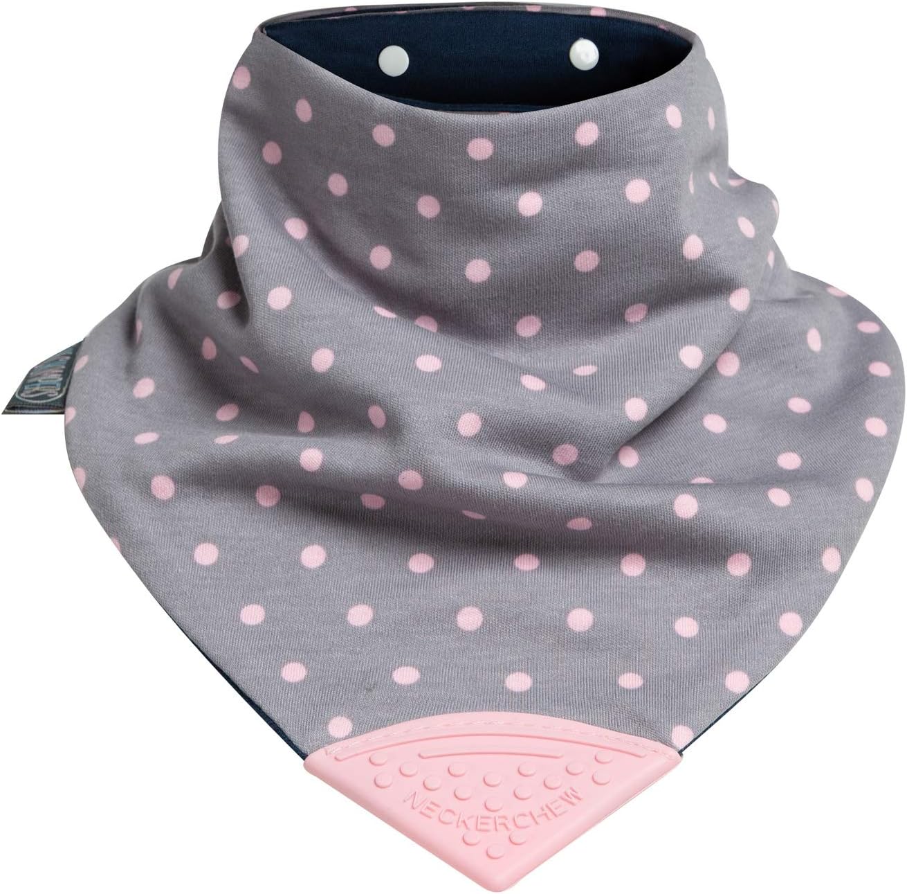 Cheeky Chompers Bandana Bib with Sensory Chew | Special Needs | Single Reversible Bib with 2 Designs: Pink Dots & Navy | Oral, Motor, Anxiety Relief | Safe & Hygienic | Medium Size for Older Children