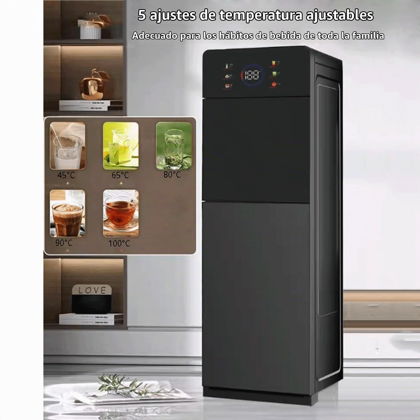 Dispensador De Agua De Pie con Carga Inferior,Enfriador De Agua Embotellada Fría/Caliente,Control Táctil De 5 Temperaturas,para Salón Y Oficina,Agua Helada,Tibia Y Caliente