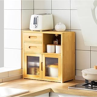 Armario de almacenamiento de mesa de cocina para platos y especias, 42 x 23 x 48 cm, color blanco, moderno, solución de almacenamiento de cocina con estantes ajustables y diseño compacto