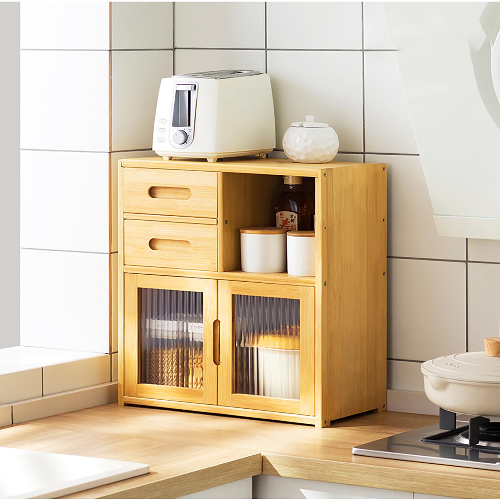 BHGFYXBS 3 Tier Multifunctal Kitchen Sto Cabinet Brown Sideboard Cupboard For Countertop Se Rack & Dish Design For Smals 42X23X39Cm,Primarycolor-42 * 23 * 48Cm,Primarycolor-42 * 23 * 48cm