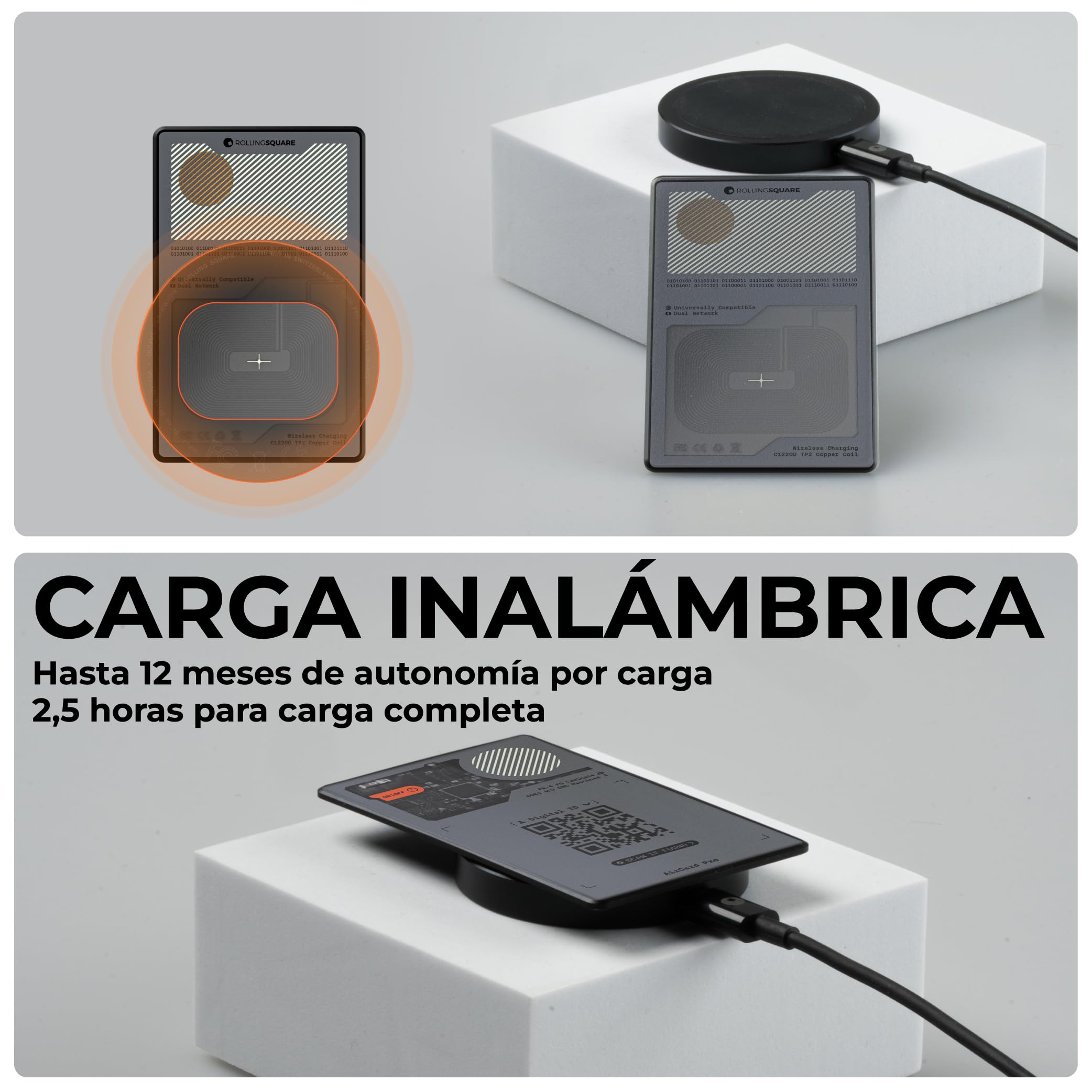 Rolling Square AirCard Pro Dual - Tag Localizador Android y Apple Compatible con Apple Find My y Google Android Find Hub, Smart Tag con Carga Inalámbrica ID Digital, Buscador de Llaves Cartera Gris 2x