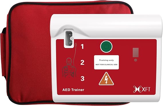 AED Trainer, Portable Defibrillator Trainer Set CPR Training Device with Remote Control, English and Spanish Voice Prompts, 10 Different Scenarios, First Aid Defibrillator Trainee Beginner (XFT 120C)