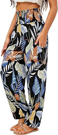 QIANXIZHAN Womens Harem Pants, High Waist Yoga Boho Trousers with Pockets