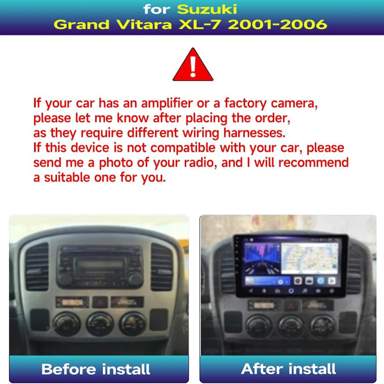 Autoradio Pour Suzuki Grand Vitara XL-7 2001-2006 Carplay Android Auto Écran Tactile 5G WiFi Android 15 9 Pouces Autoradio Android DSP Navigation GPS FM SWC Bluetooth Caméra De Recu(Color:4G 8G+128G)