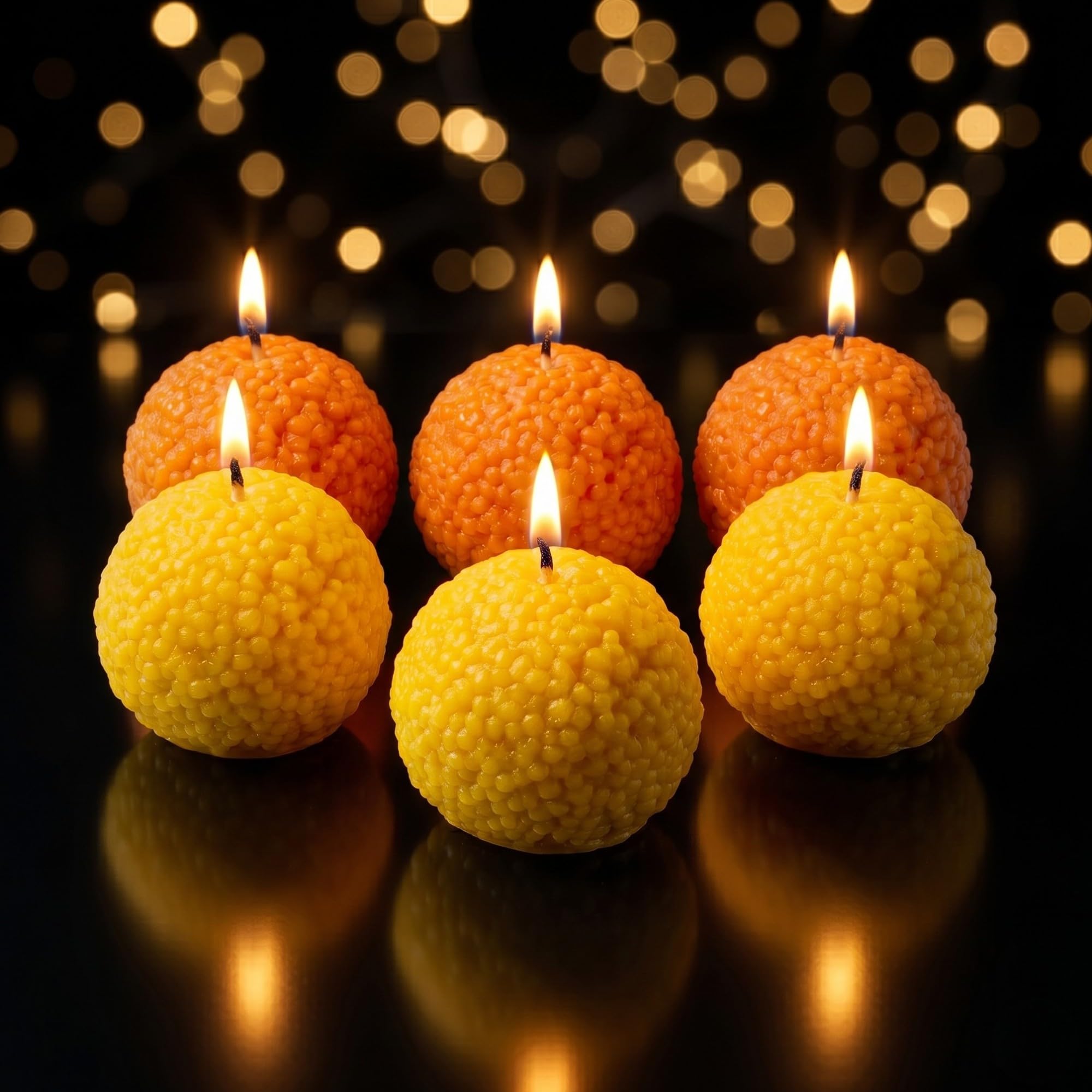 Motichoor Ladoo Scented Candles with Sandalwood Fragrance, Scented Decorative Smokeless Wax Diyas for Diwali, Ganesh Chaturthi, Pooja Decor & Festive Gifting (Pack of 6)-image-7