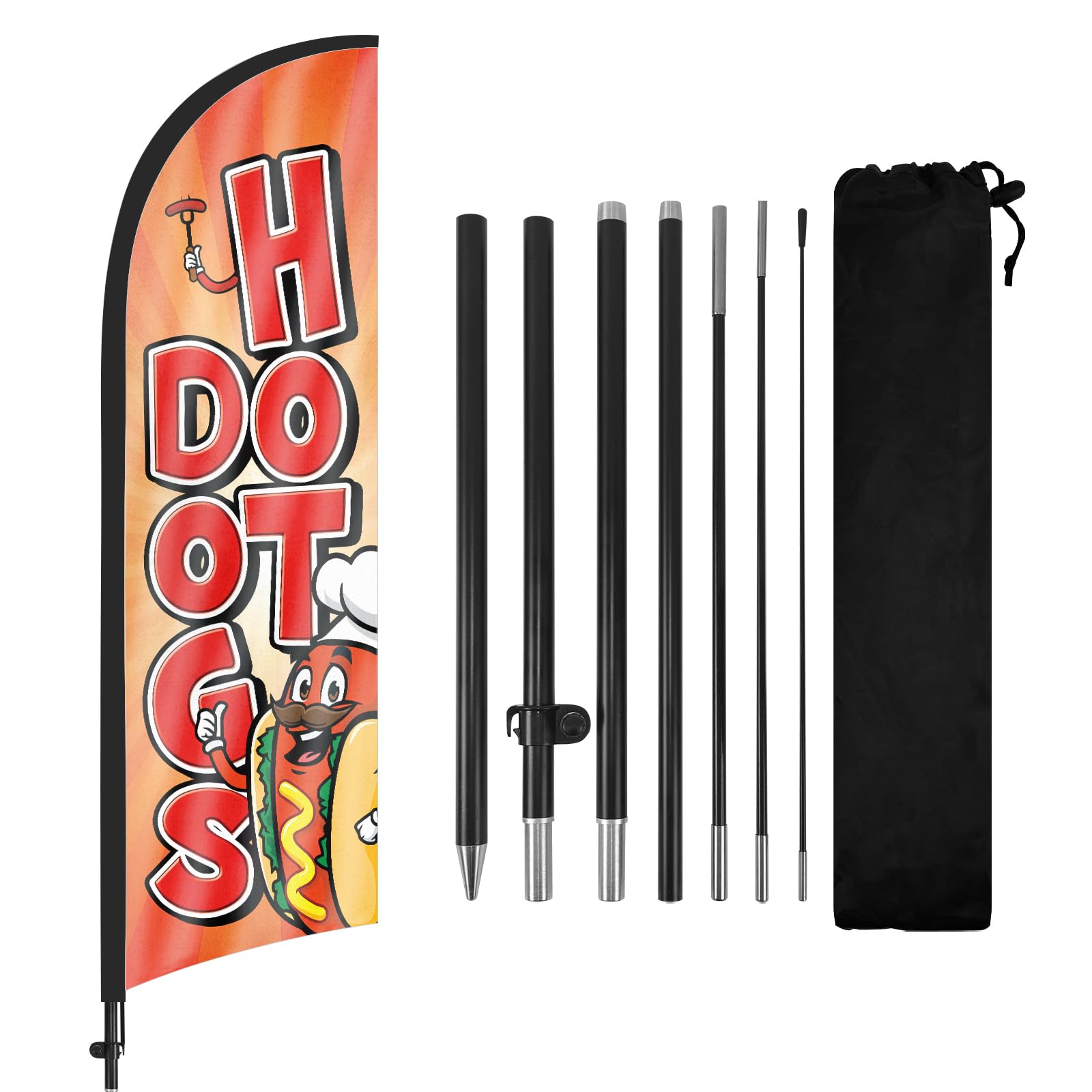 Drapeau à plumes avec mât de drapeau et piquet de sol, 2,6 m, drapeau de hot-dogs sans vent, bannière d'entreprise pour publicité extérieure