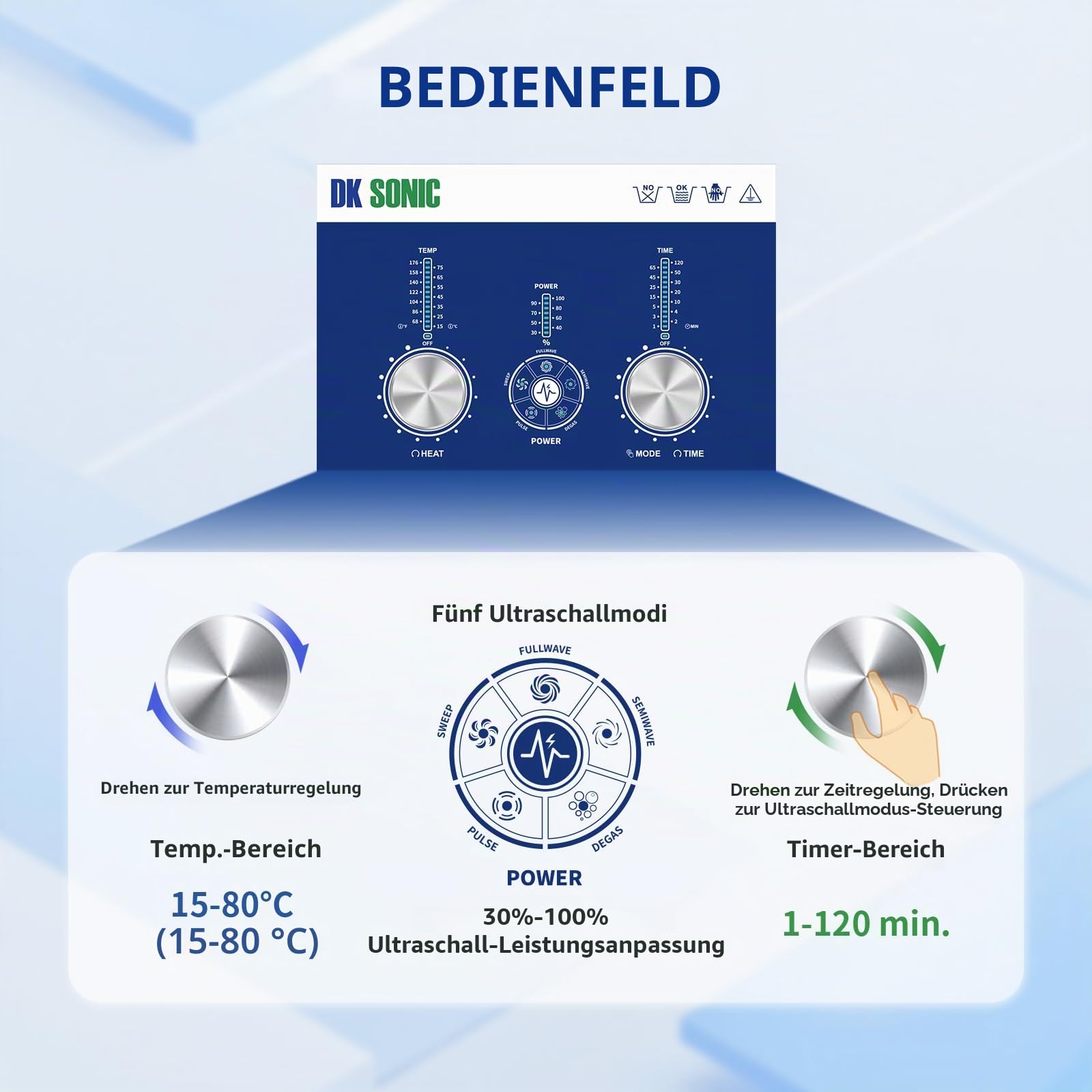 DK SONIC Ultraschallreiniger 4L, 120W, Gewerbliches Ultraschallreinigungsgerät mit Leistungsstarker, Codierter Steuerung und Fünf Modi für die Reinigung von Brillen, Halsketten, Uhren und Münzen