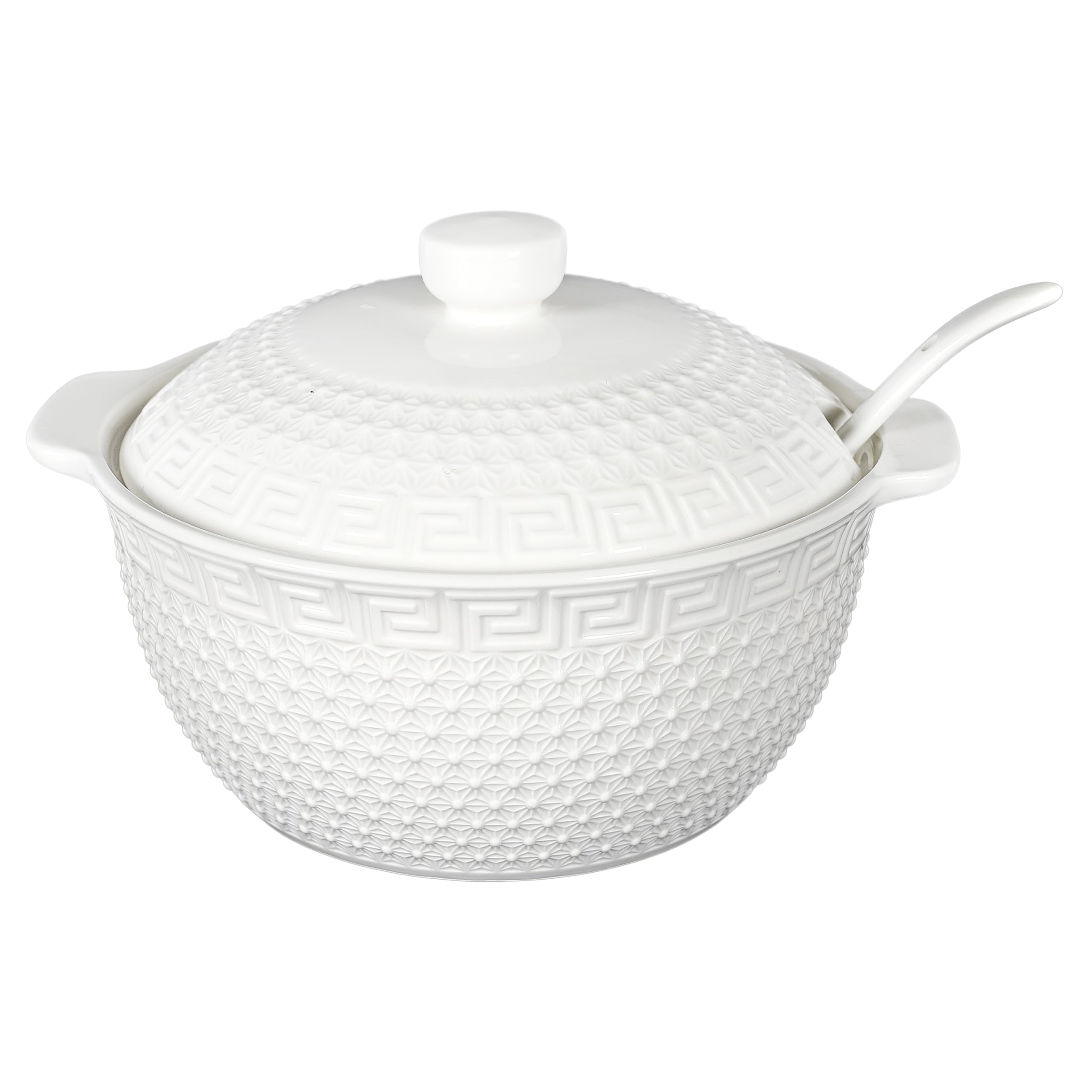 HOME DECO FACTORY - KA0279 Juego de Sopa 9 Piezas Porcelana - Sopera 2.7L, Cucharón, 6 Tazones - Diseño Elegante - Ideal para Cenas y Recepciones - Blanco - Tamaño Estándar
