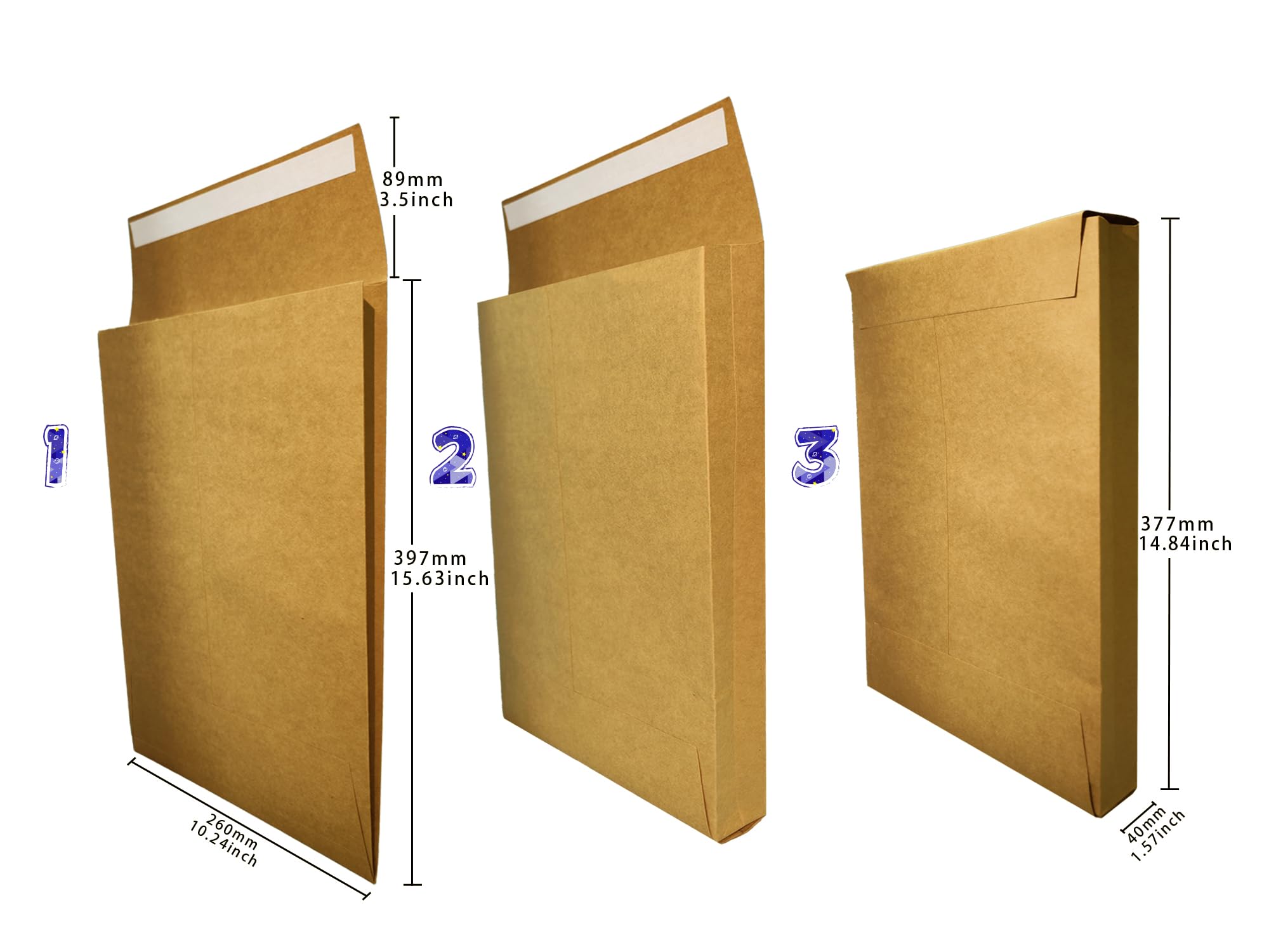 Sobres expandibles de 26 x 39.6 cm, sobres grandes de papel kraft para catálogo, para almacenamiento y organización de negocios, fotos, documentos (20 unidades)