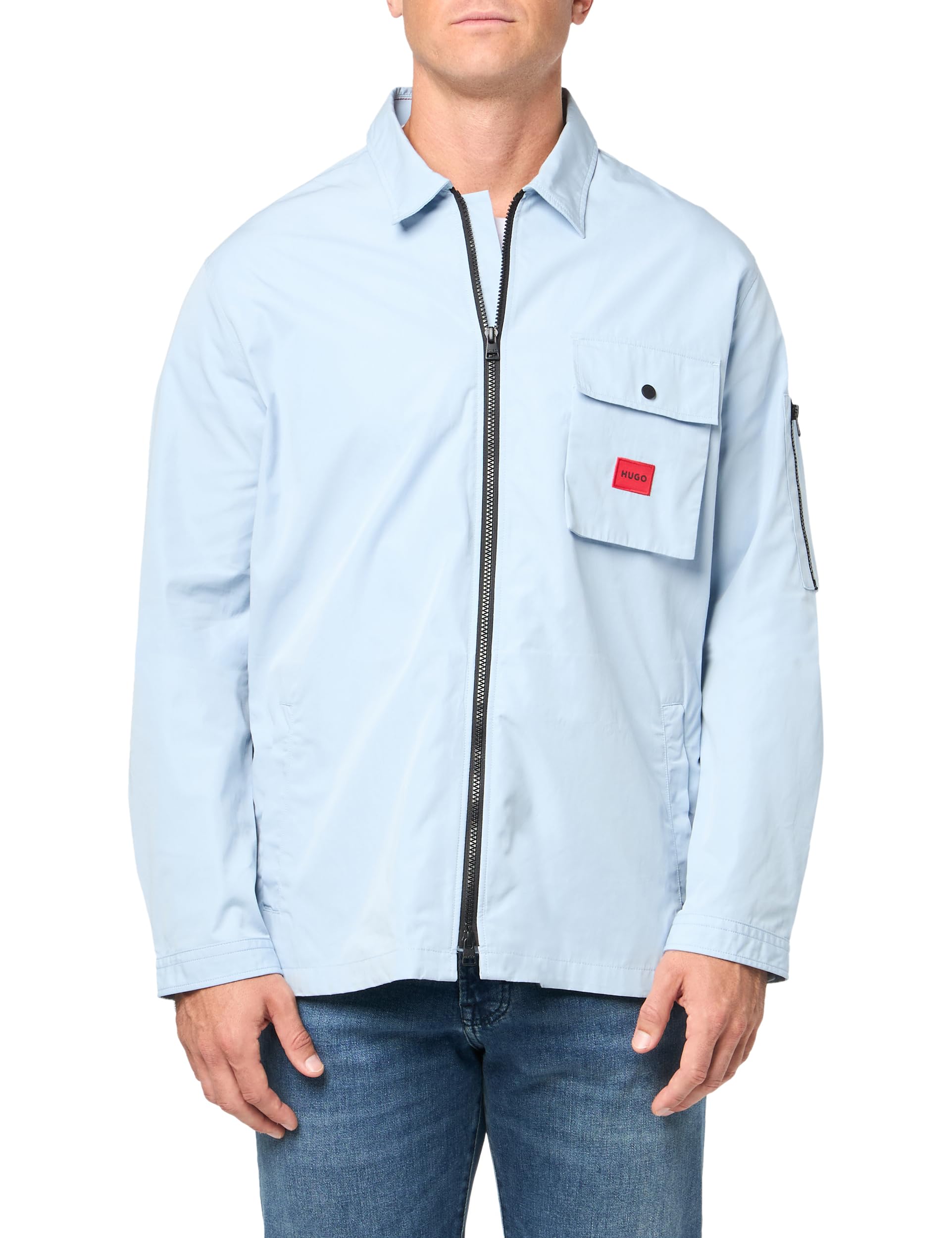 Hugo Men's Cotton Mix Canvas Zip Up Overshirt, Blueberry Ice, Medium
