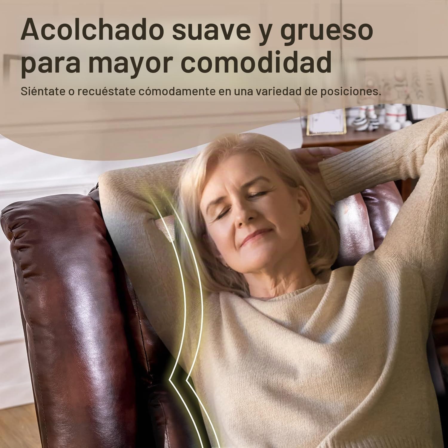COMHOMA Sillón Reclinable Eléctrico Función de Elevación, Masaje y Diseño Ergonómico – Silla para Personas Mayores de Cuero PU con Respaldo y Reposapiés Ajustables, Marrón