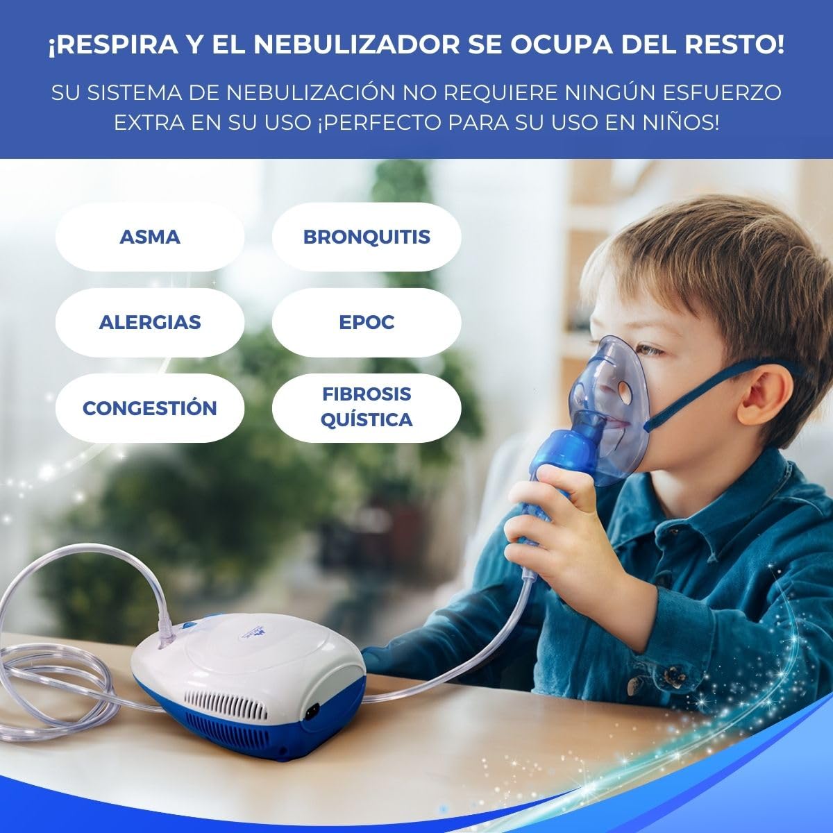 Mobiclinic®, Nebulizador con compresor, Portátil, Para niños y adultos, Bolsa de transporte. mini, Tratamiento enfermedades respiratorias, Máscaras varios tamaños, 5 filtros aire (Neb-1)