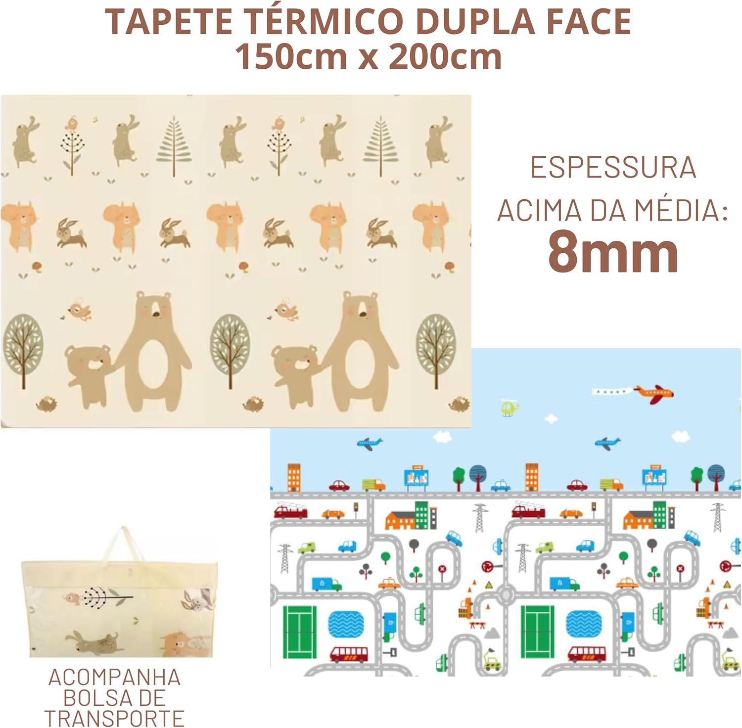 Tapete Térmico Infantil Atividades Dupla Face Dobrável Macio 8mm 150x200cm (Pista/Urso) Batutas Tapete Térmico Infantil Atividades Dupla Face Dobrável Macio 8mm 150x200cm (Pista/Urso) Batutas