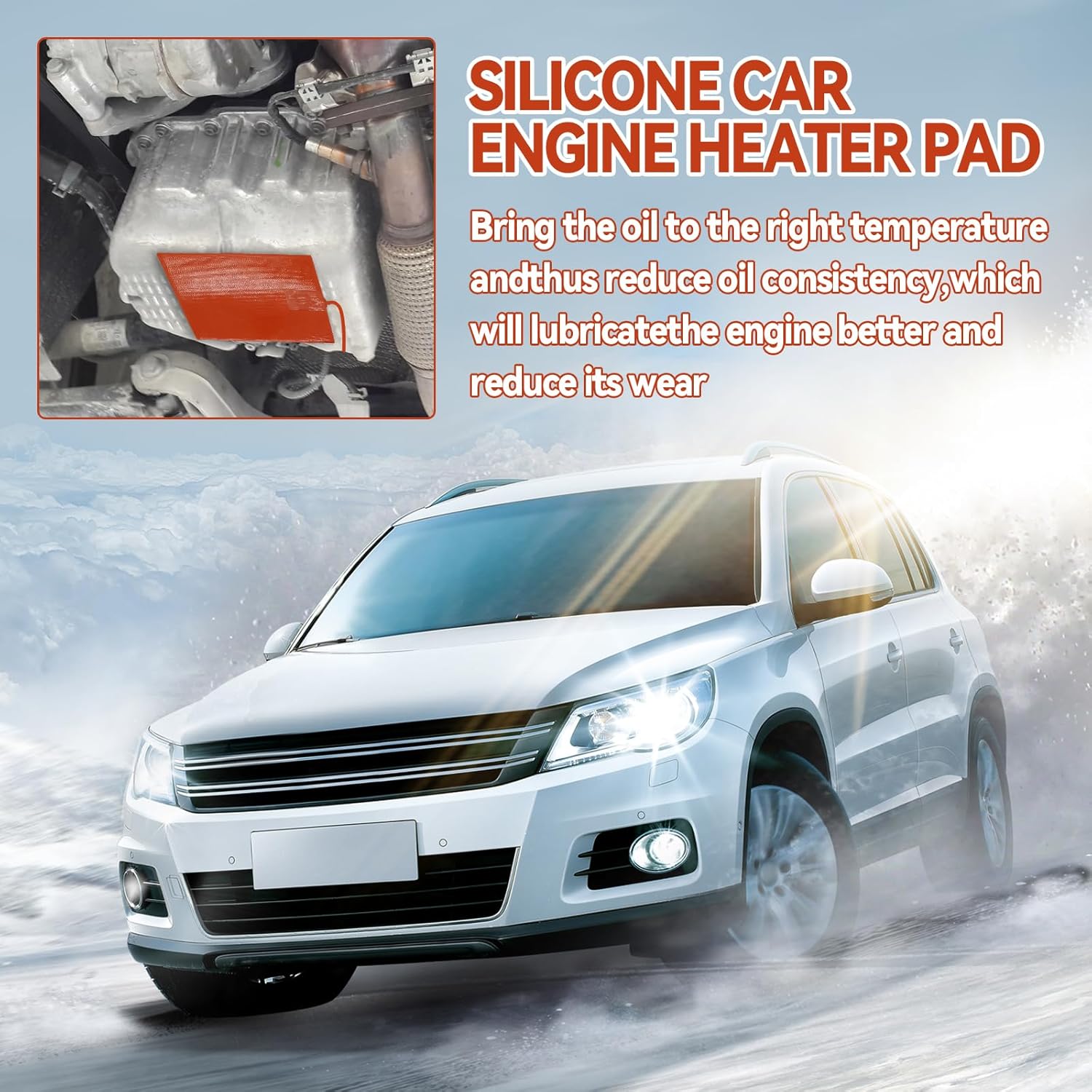 2Pcs Silicone Heater Pad, 120V 300W Car Oil Pan Heater with Thermal Protector 6" x 8" Universal Engine Block Heater Self-Adhesive Battery Heater Pad for Car Truck Oil Tank Type Cold Weather