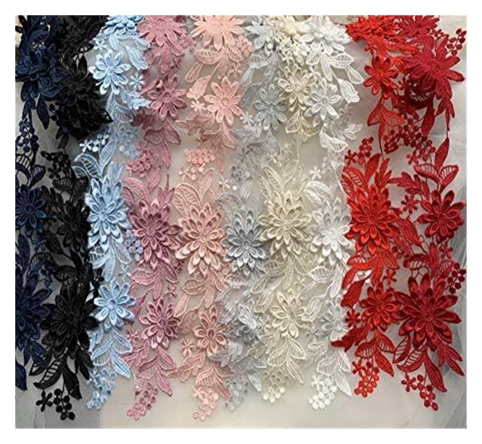 Lot de 2 appliques décoratives en dentelle à paillettes multicolores pour vêtements et robes (Noir