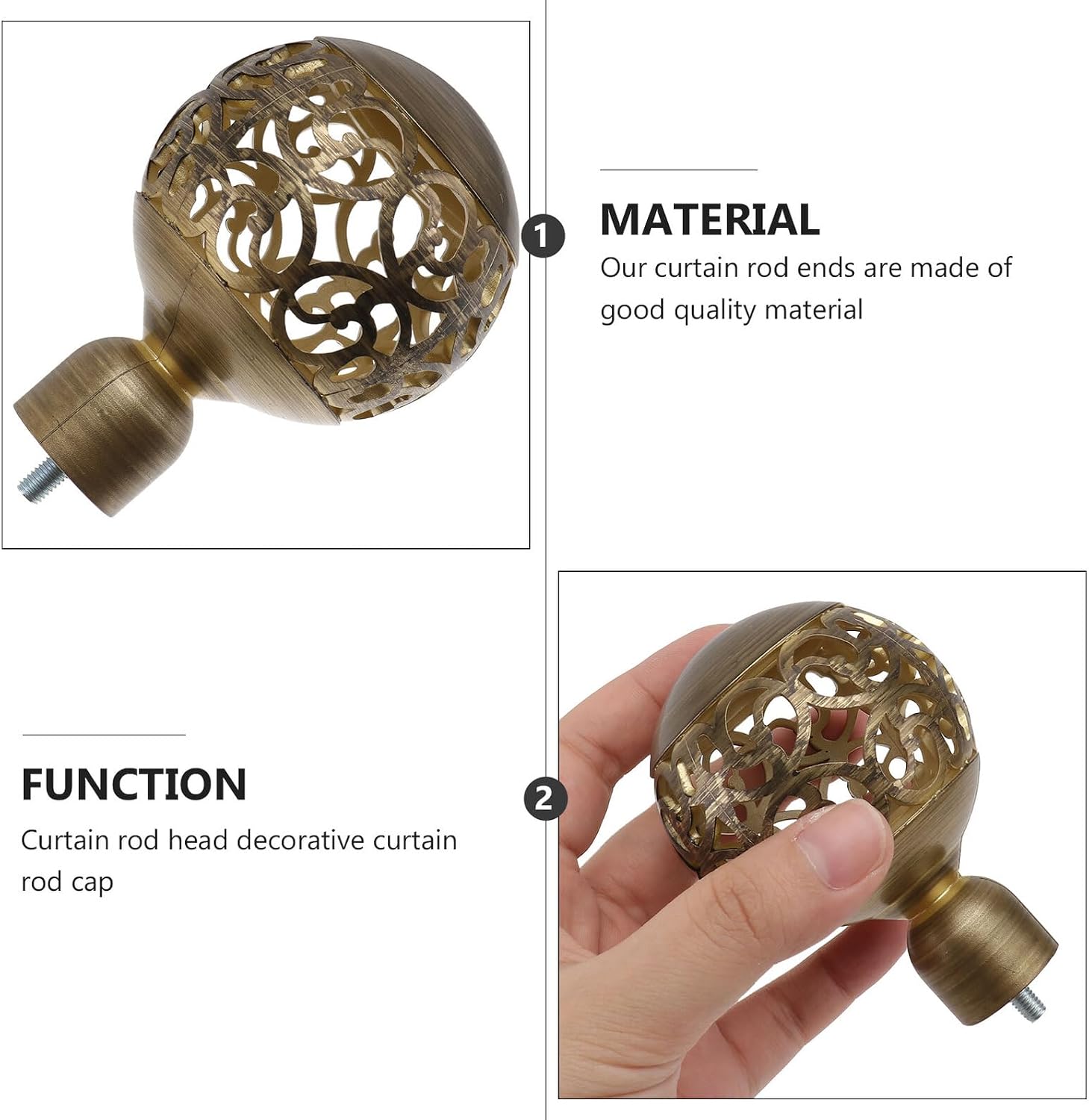 2pcs Curtain Rod Finials Decorative ABS End Caps for Home Decor