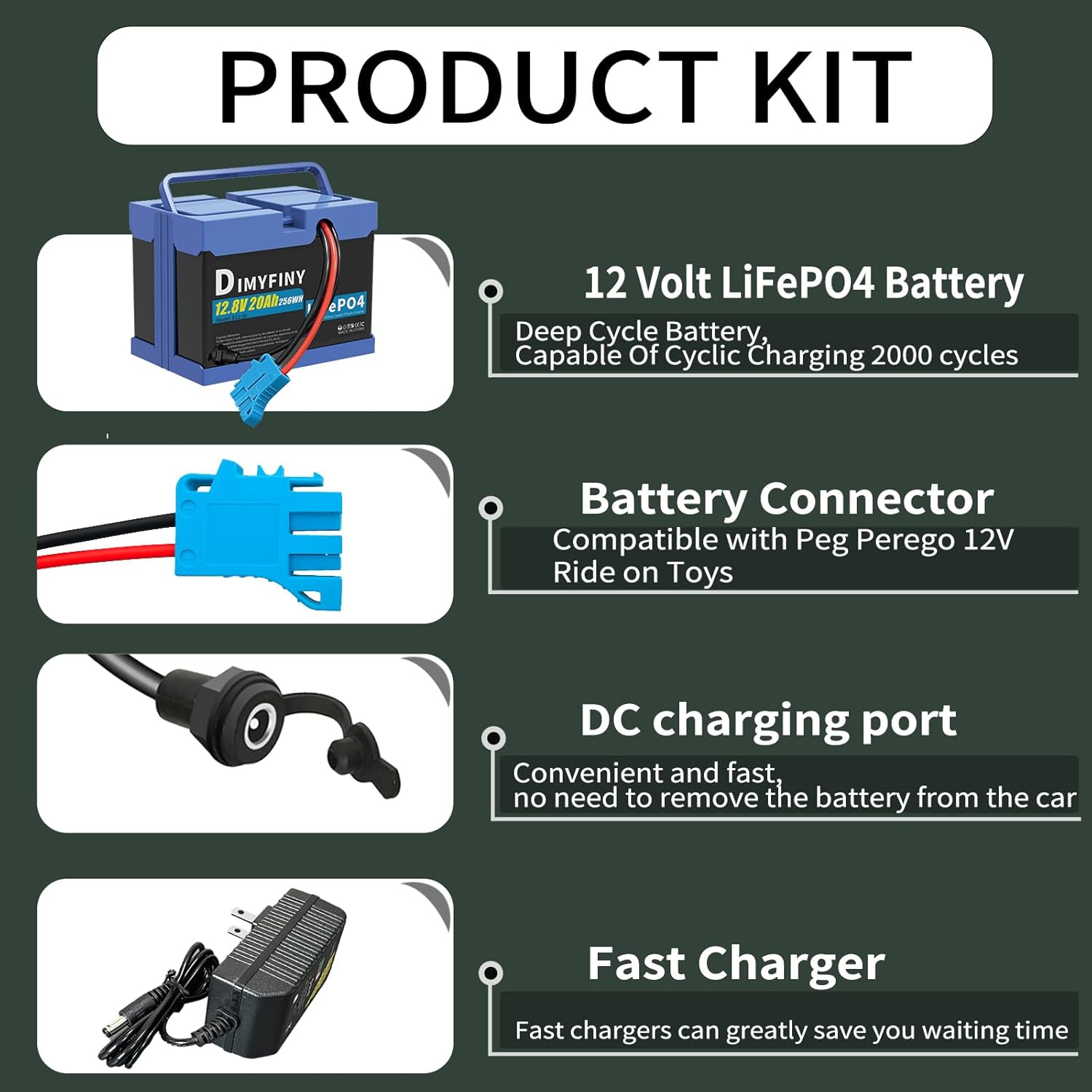 Upgraded 12 Volt Replacement Battery for Peg Perego John Deere Tractors,12V15AH, Extended Run Time Replacement for Kids Ride-On toy Cars, Built-in 20A BMS & 2A Fast Charger