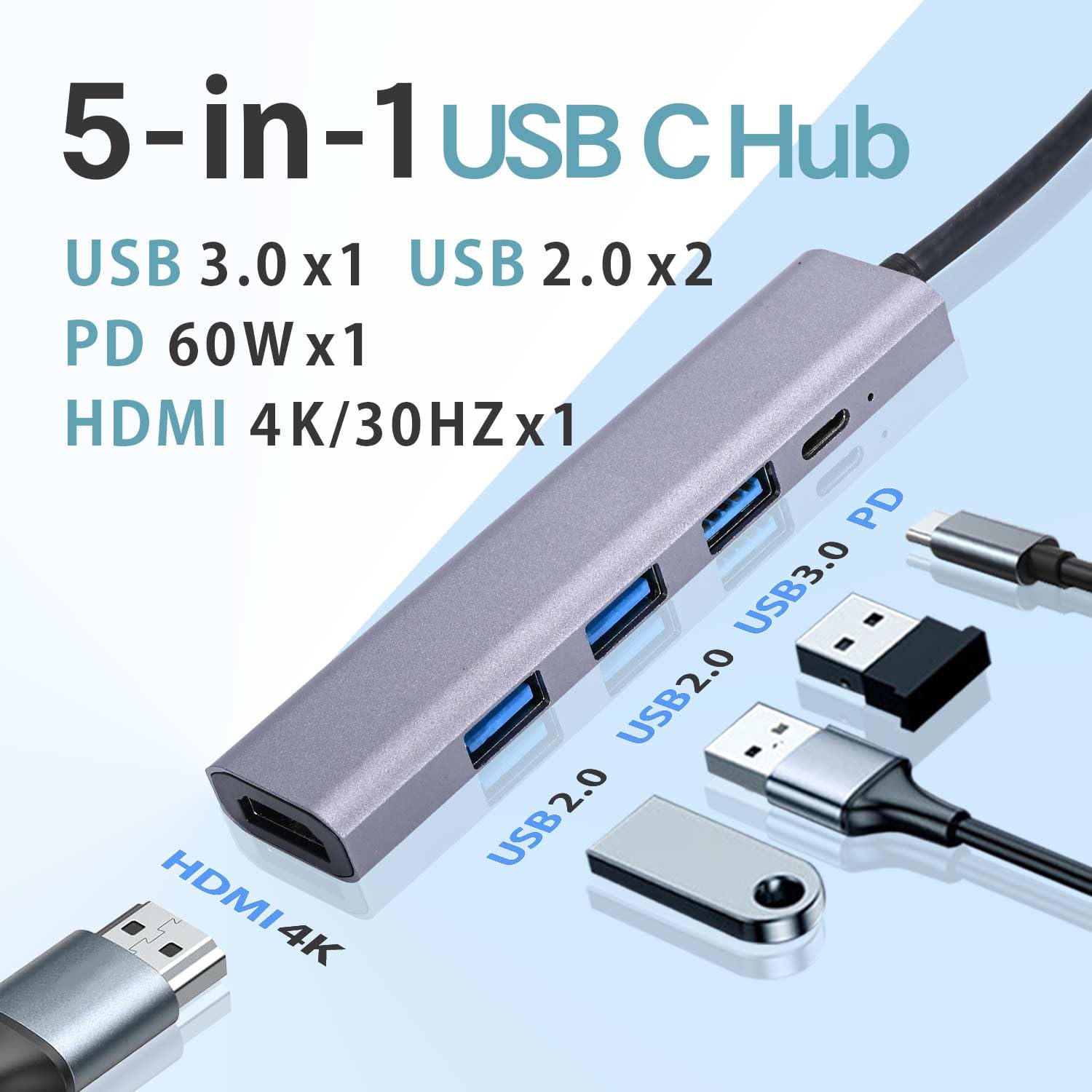USBハブ USB C - HDMI対応 USB3.0 5Gbps 高速ハブ 4Kビデオ対応 60W Type C 急速充電。 Amazon | GiGimundo 5-in-1 USB C ハブ HDMI 4K Type-C ハブ USB3.0ポート 5Gbps データ伝送  PD 60W急速充電 軽量アルミ合金 Windows/MacBook/iPad Pro/Surface/ChromeBookなどに対応 ...