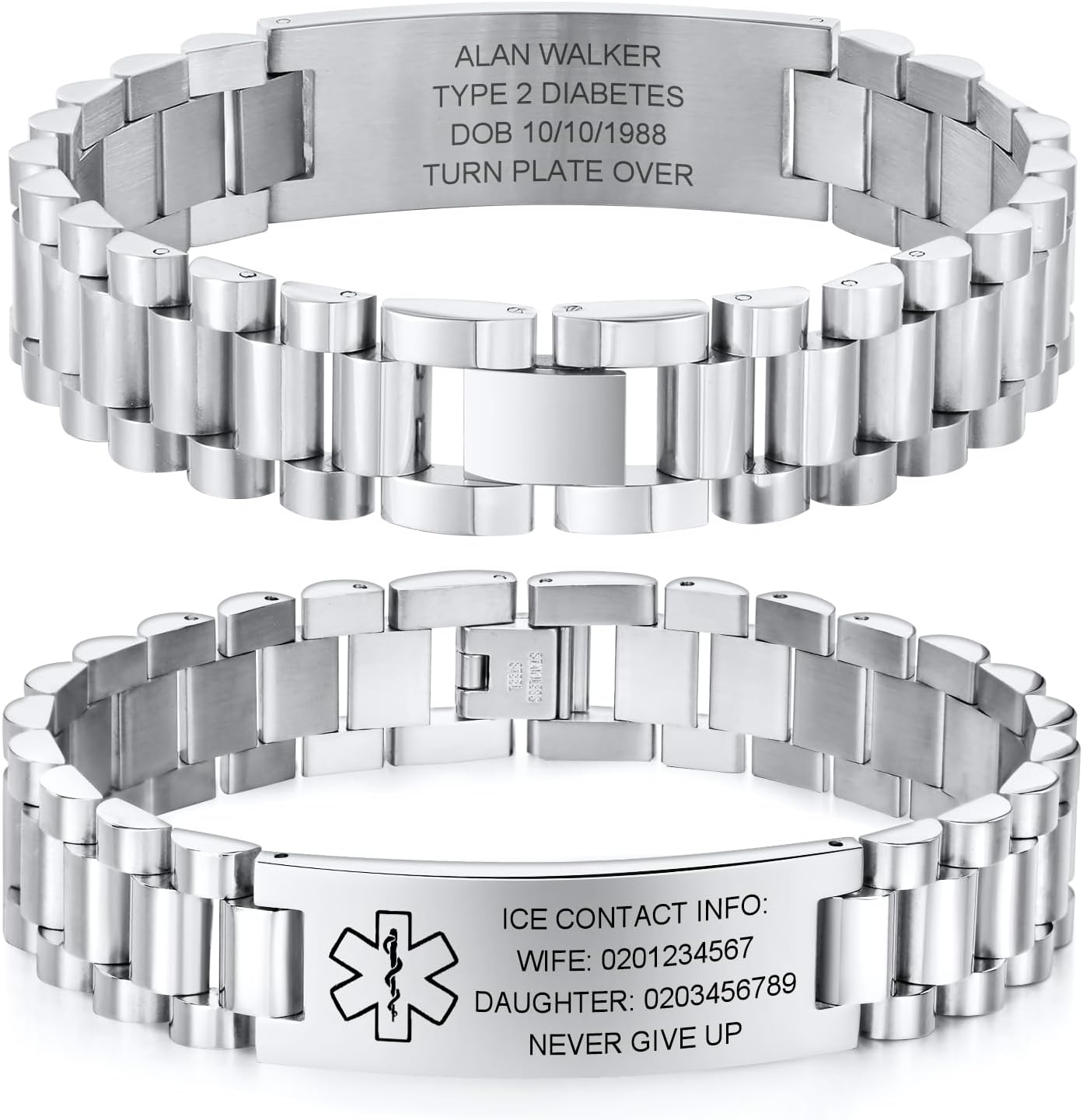 Gamtic Personalized Medical Alert Bracelet Customizable Emergency ID Bracelet Watch Band Style Bracelets Free Engraved Alert Bracelets for Allergy Epilepsy Diabetic Seizure Alzheimers Autism