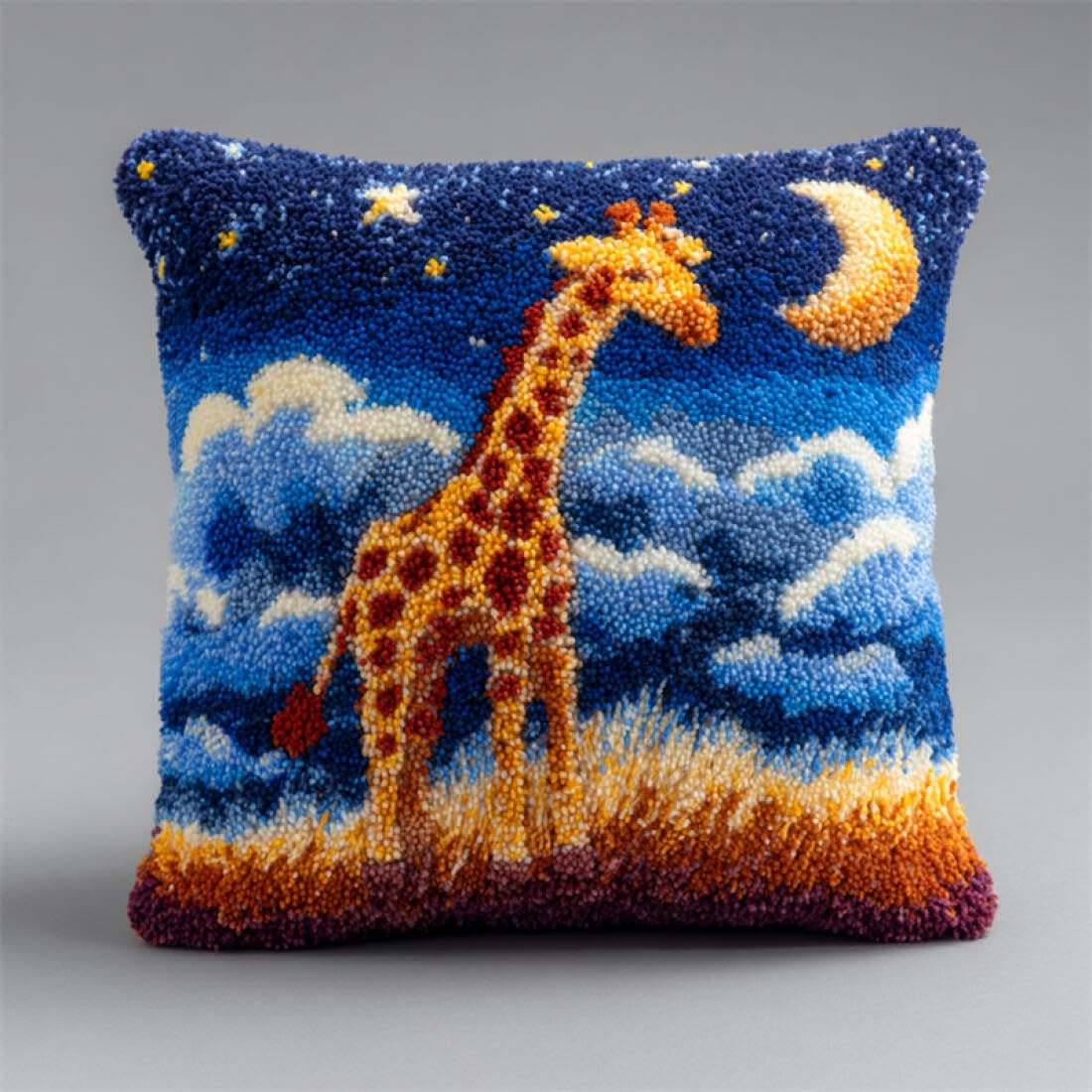 Kitquiver Animal Cushion Making Kit Giraffe and The Moon DIY Tapestry Throw Pillow Cover Needlepoint Cushion Kits for Home Décor Needlework Kit for Beginners 17x17In