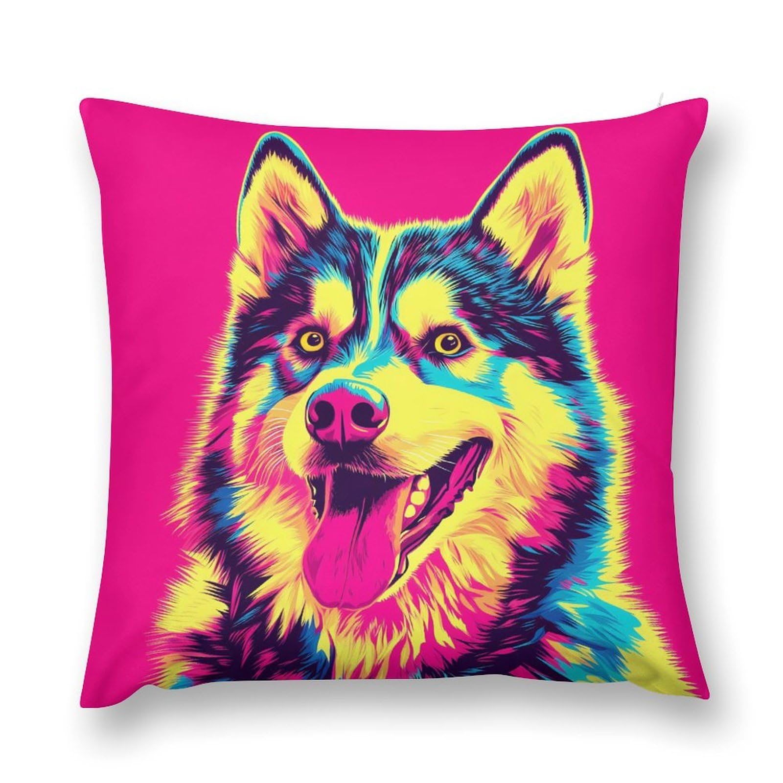 Colorful Husky Dog Art Decorative Throw Pillow Covers Plush Cushion Protect Case for Sofa Bedroom 26 