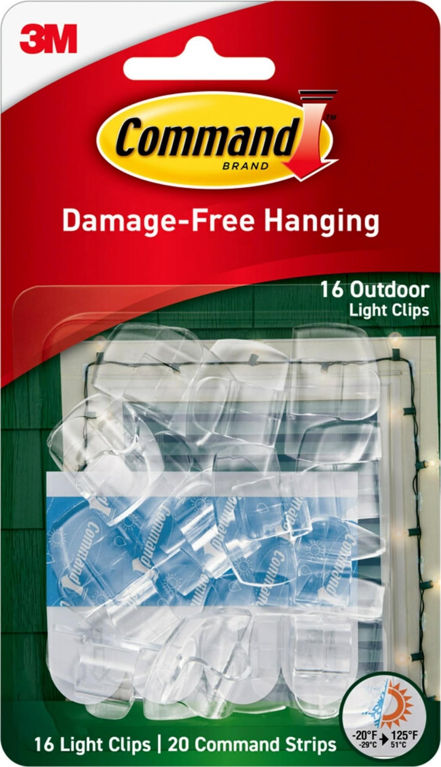 Command Clear Outdoor Clips, 16 Mini Hooks, 20 Small Adhesive Strips, Transparent