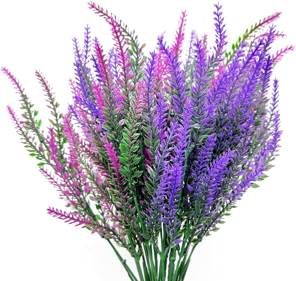 6 Pcs Artificial Flowers Lavender 2 Colors Fake Flowers Real Touch