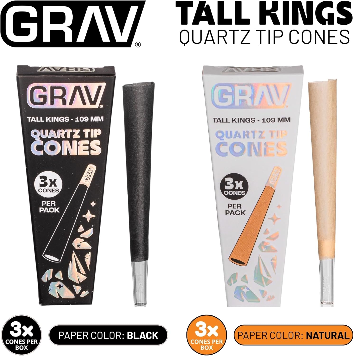 Quartz Tip Cones - Tall Kings - Black - 48 Cones (Tall, Black, 16 boxes)