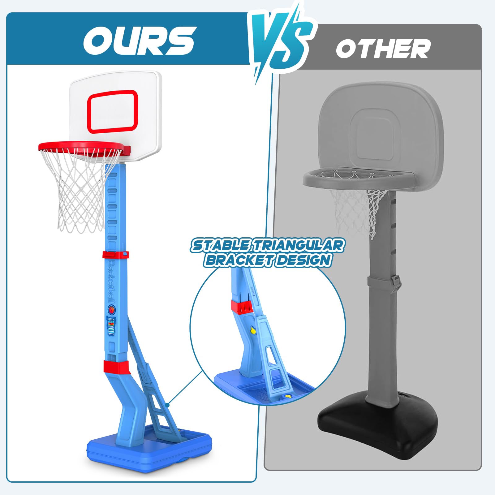 Kinder Basketballkorb,Basketballkorb Indoor Outdoor Réglable en 5 hauteurs 70-138 cm mit Mini Basketball und Aufblasbare Pumpe,Sport Spielzeug für Kinder Jungen Mädchen ab 3-12 Jahre -Blau
