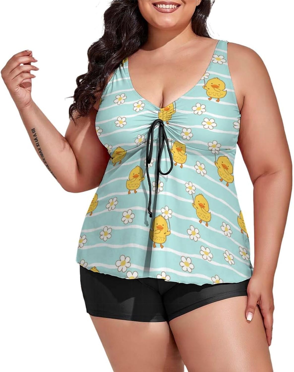 Yellow Rubber Ducks and Lotuses Tankini Set Womens Plus Size Tankini Swimsuit Sexy Two Piece Bathing Suit
