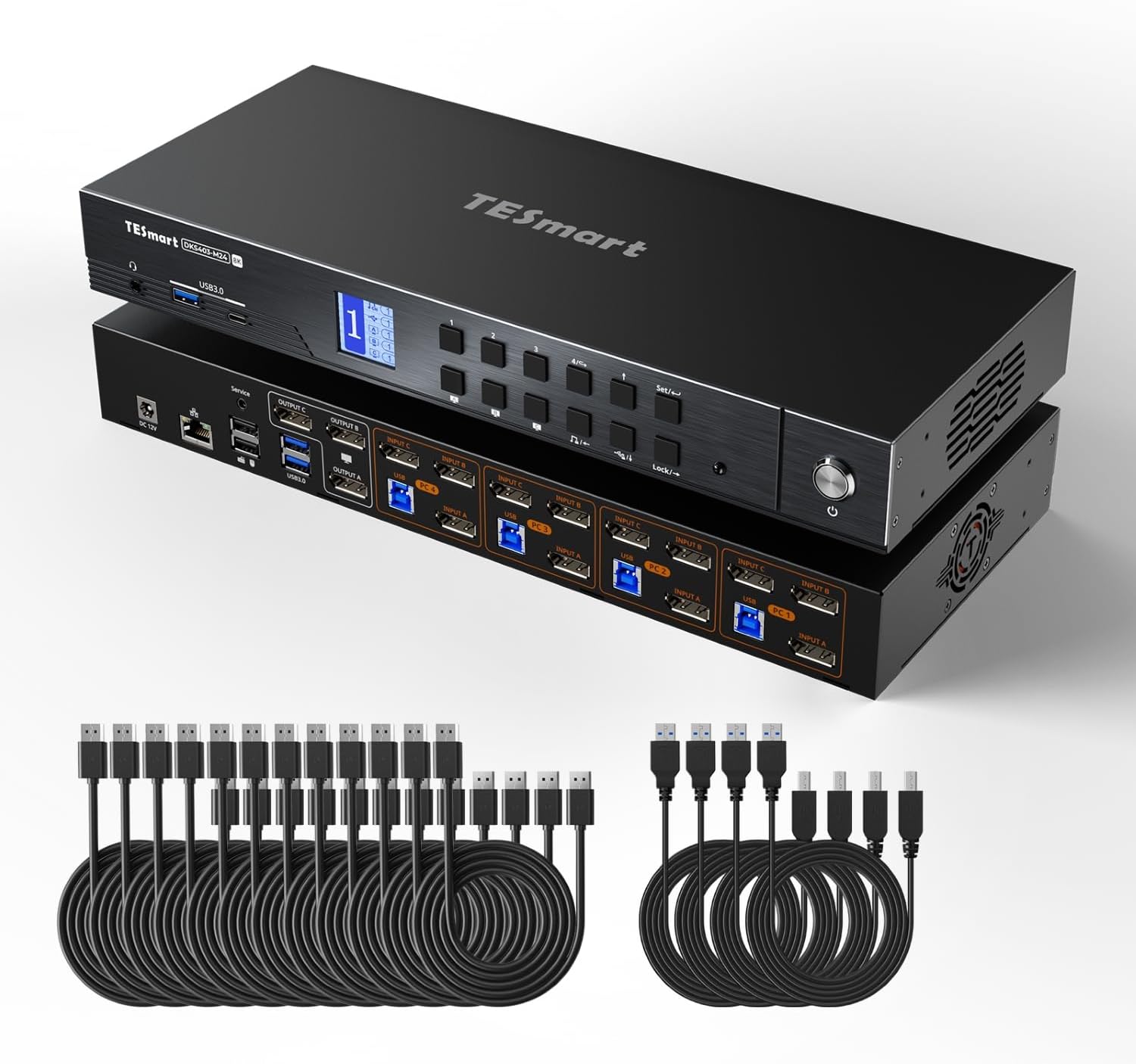 TESmart 4K@144Hz Displayport KVM Switch 3 Monitors 4 Computers USB 3.0, DP 1.4 Triple Monitor 4 Port KVM 8K@60Hz, Support EDID, Gigabit Network, Hotkey Switch, VRR, All Input Cables