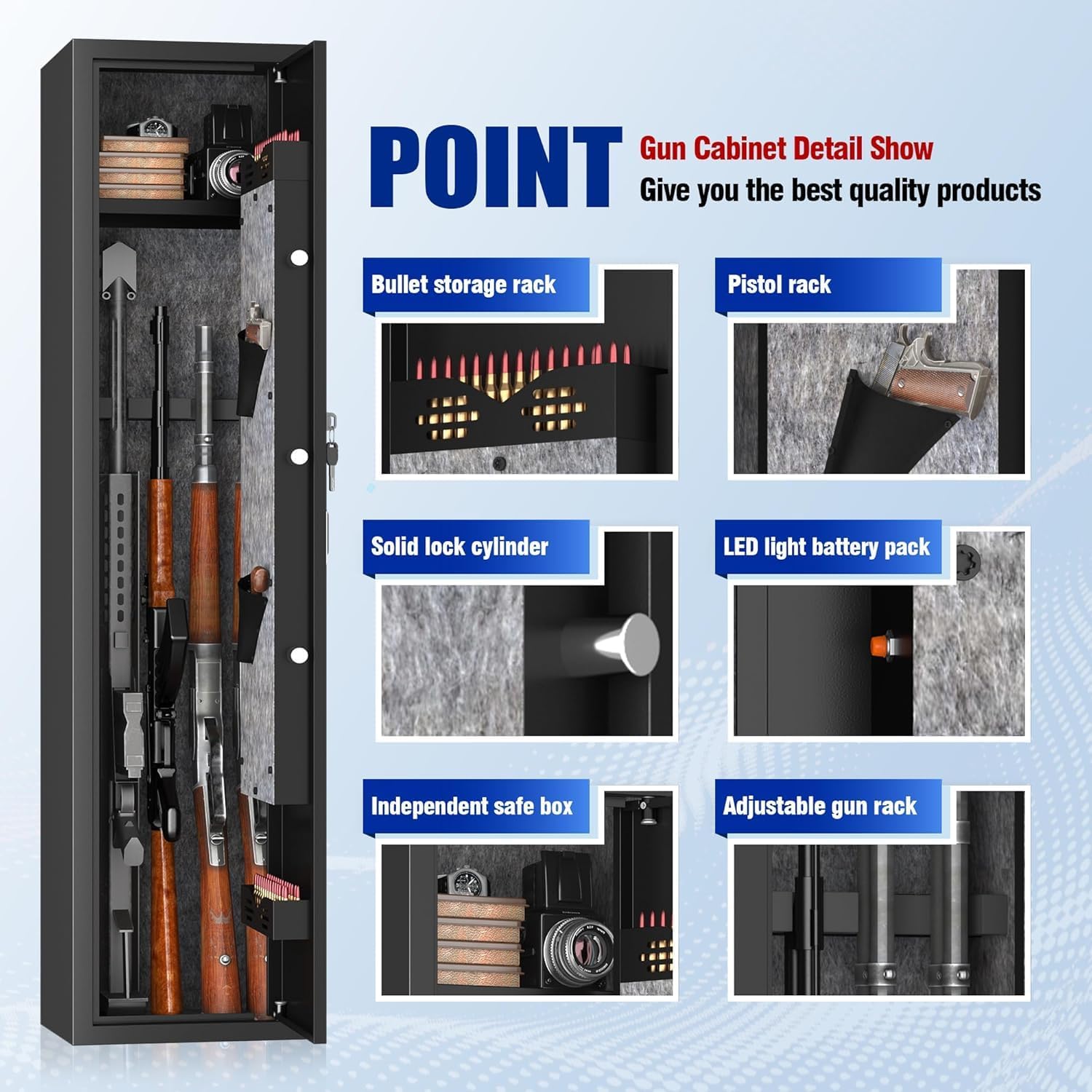 [No Assembly Required] 6-10 Firearms Gun Safe for Rifles and Pistols, No Assembly Gun Safes and Biometric Lock, Rifle Safe with Adjustable Shelves, Gun Cabinet for Home & Hunting Enthusiasts
